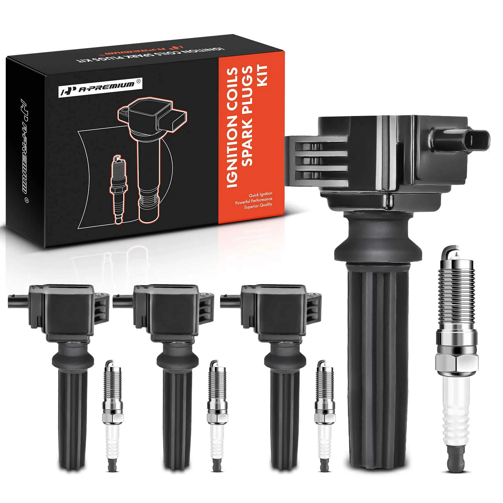 4 Pcs Black Ignition Coil & 4 Pcs IRIDIUM & Platinum Spark Plug Kit