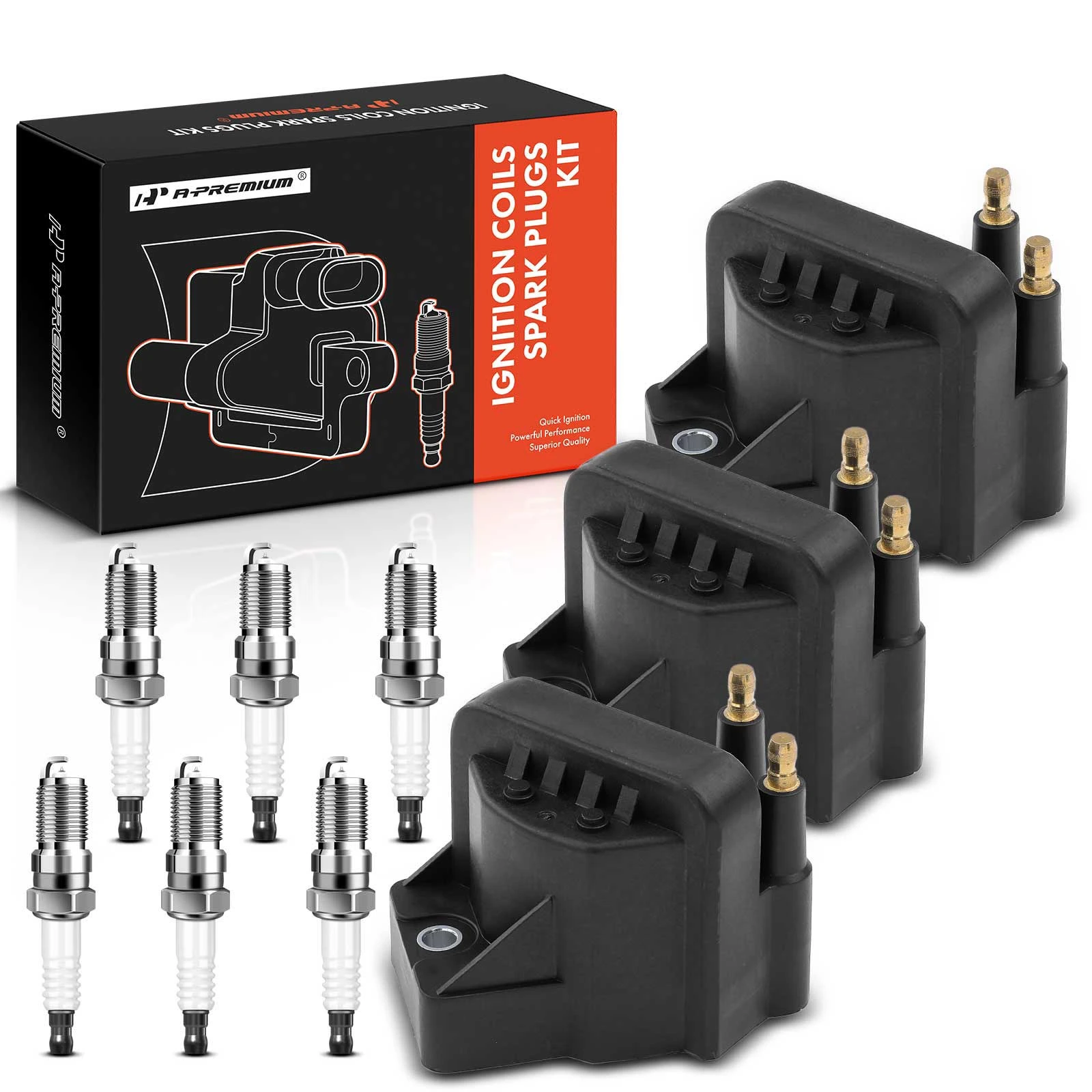 3 Pcs Black Ignition Coil & 6 Pcs IRIDIUM Spark Plug Kit