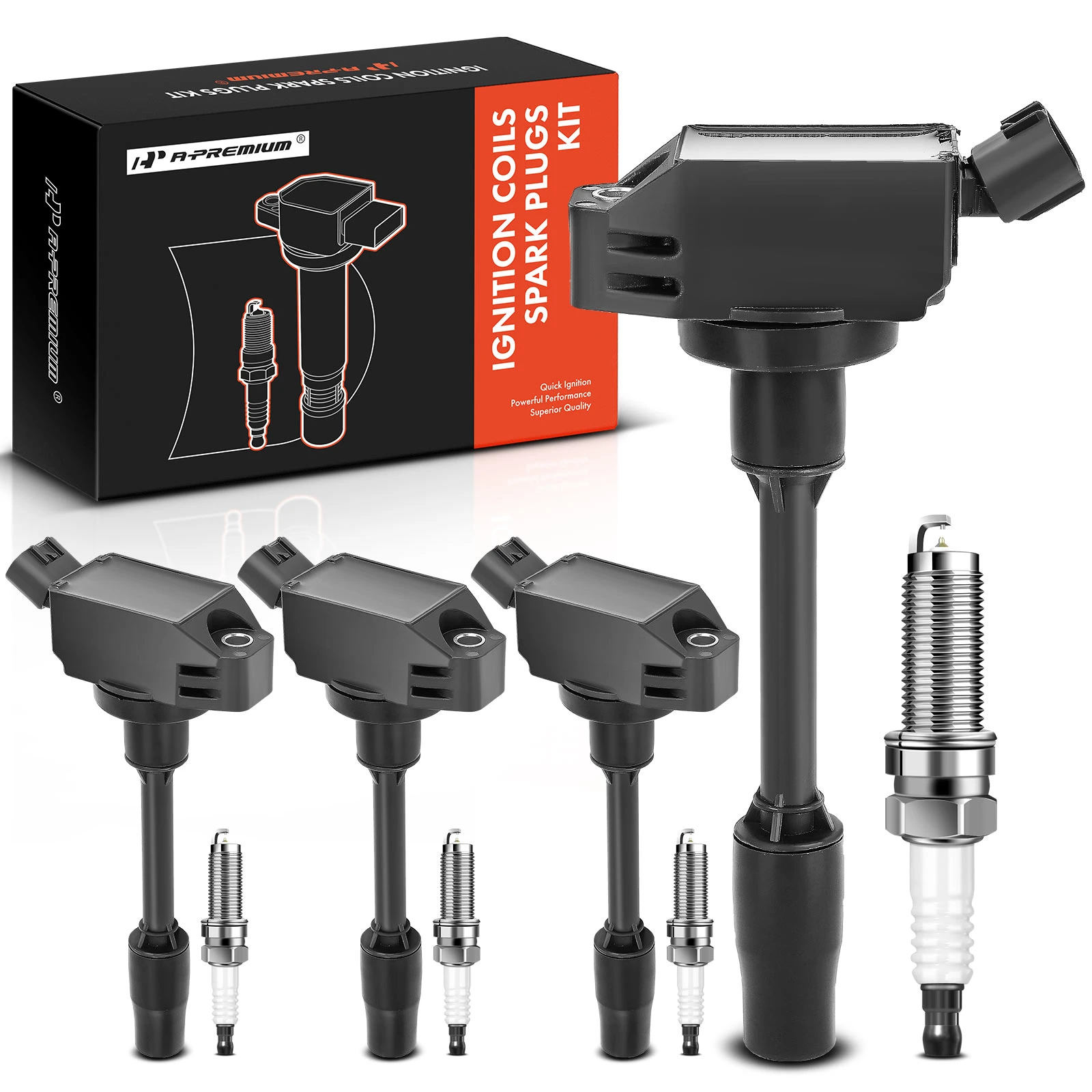 4 Pcs Black Ignition Coil & 4 Pcs IRIDIUM Spark Plug Kit