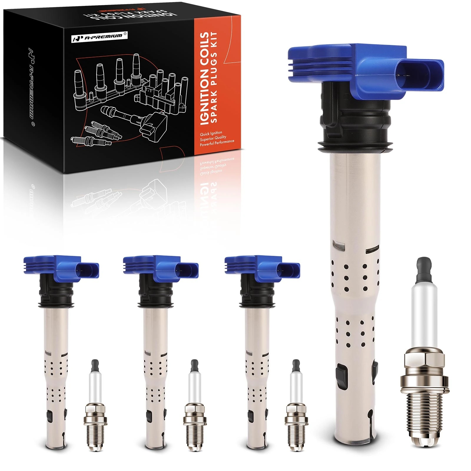4 Pcs Blue Ignition Coils & 4 Pcs Iridium Spark Plugs Kit