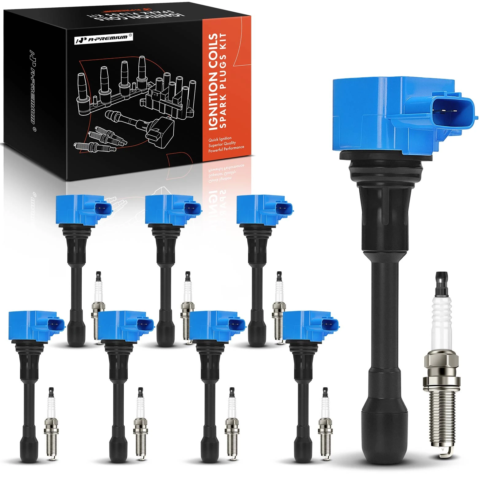 2014-2023 INFINITI QX80 Ignition Coils & Spark Plugs Kits Set of 16 Iridium Series, 3-Blade Terminal A-Premium APIC1386