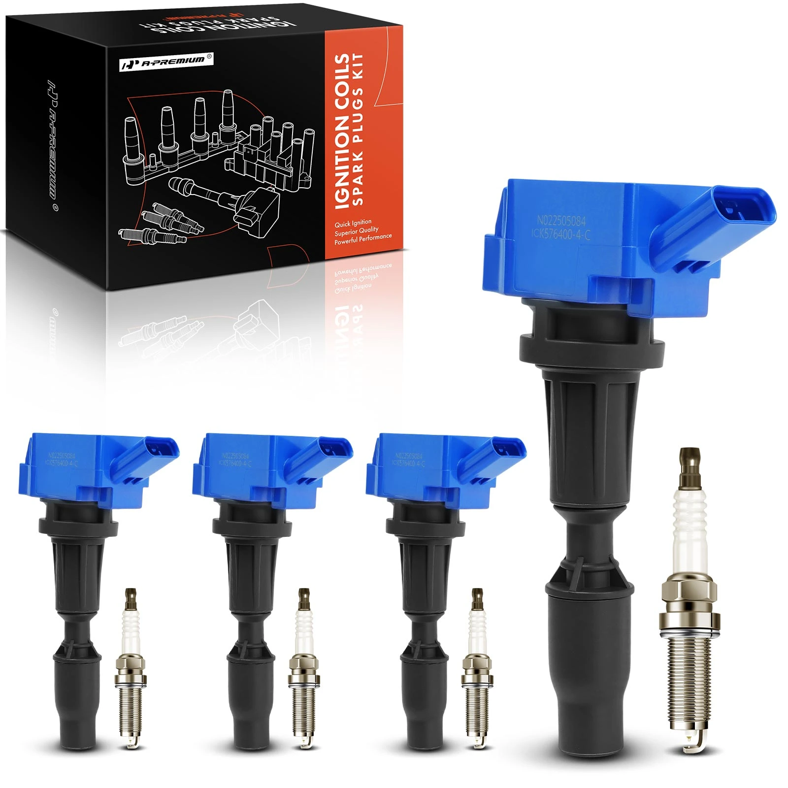 4 Pcs Blue Ignition Coil & 4 Pcs Iridium Spark Plug Kit