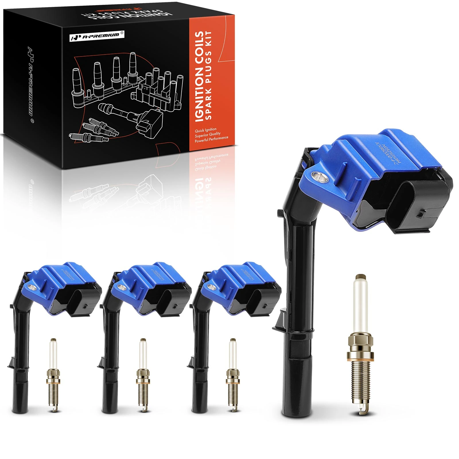 2017-2019 INFINITI QX30 Ignition Coils & Spark Plugs Kits Set of 8 Iridium Series, 4-Blade Terminal A-Premium APIC1533