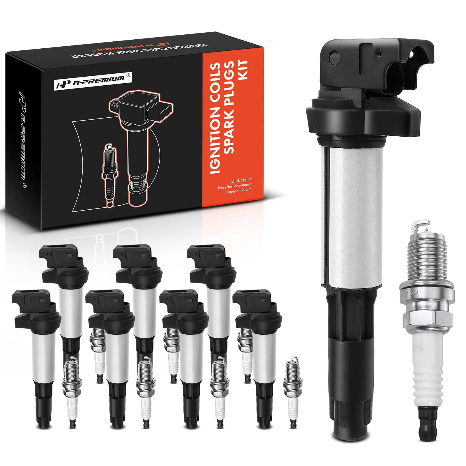 8 Pcs Black Ignition Coil & 8 Pcs IRIDIUM Spark Plug Kit