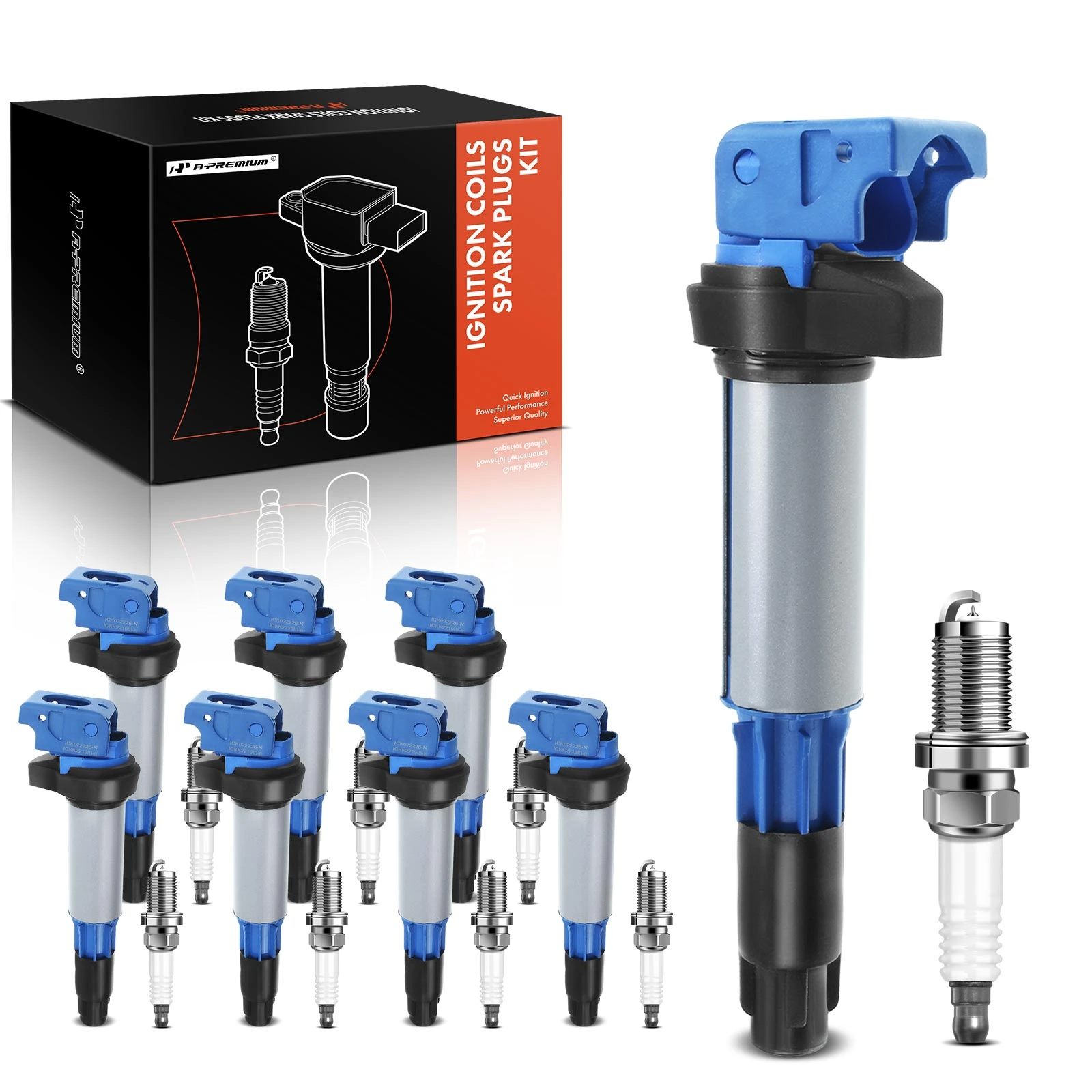 8 Pcs Blue Ignition Coil & 8 Pcs IRIDIUM Spark Plug Kit