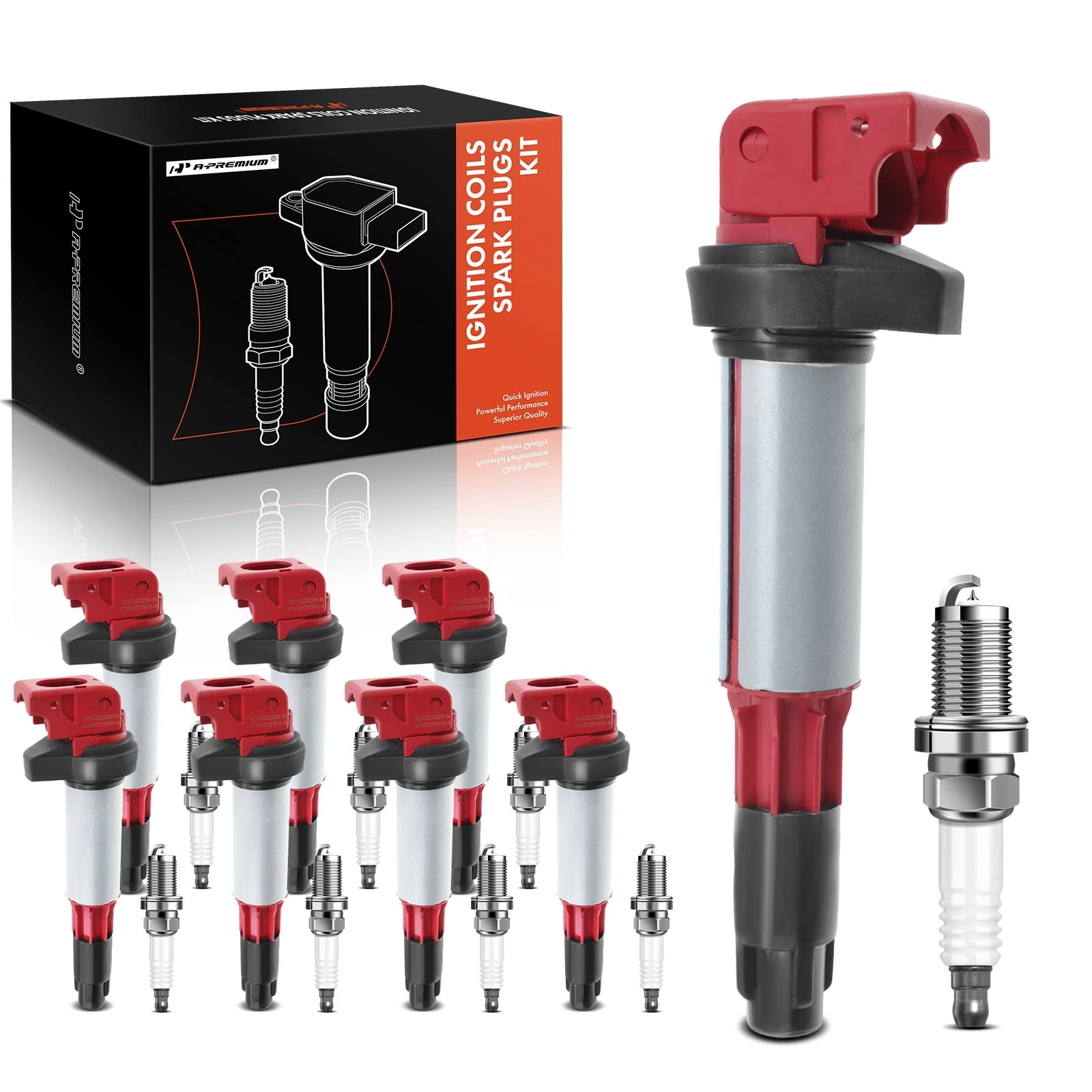 8 Pcs Red Ignition Coil & 8 Pcs IRIDIUM Spark Plug Kit