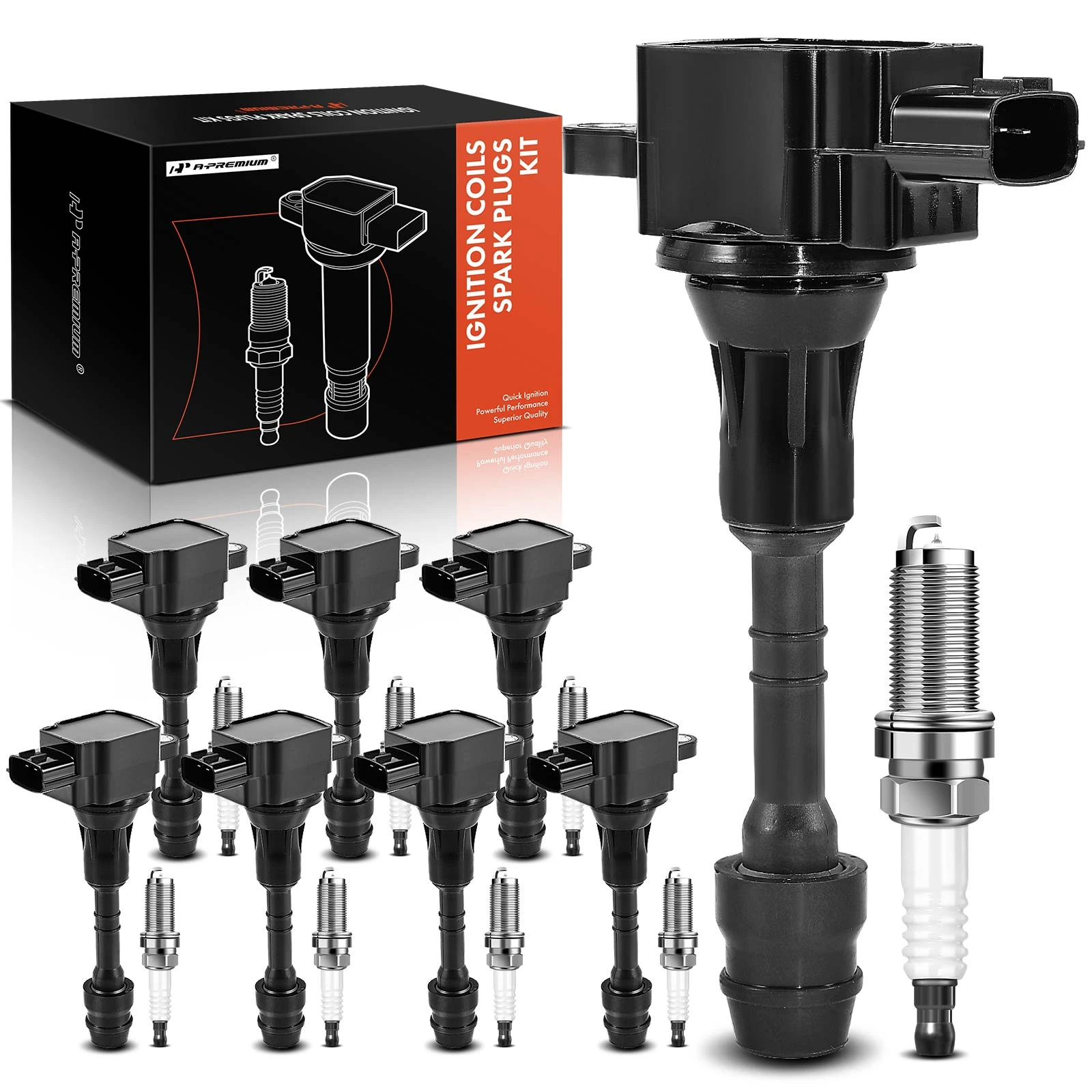 2003-2004 2006-2010 INFINITI M45 Ignition Coil and Spark Plug Kit Set of 16 Iridium Series, 3-Blade Terminal A-Premium APIC0783