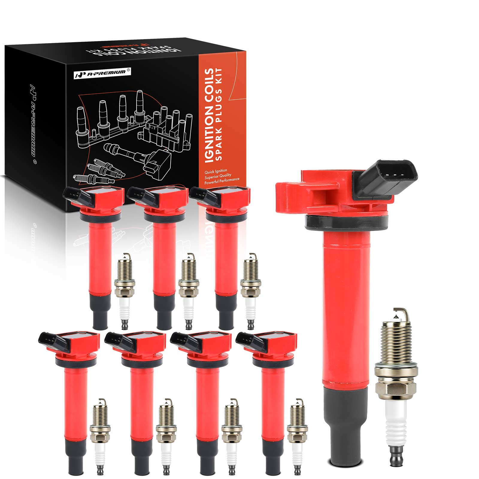 2000-2009 Toyota Tundra Ignition Coil and Spark Plug Kit Set of 16 Double Iridium Series, 4-Blade Terminal A-Premium APIC1011