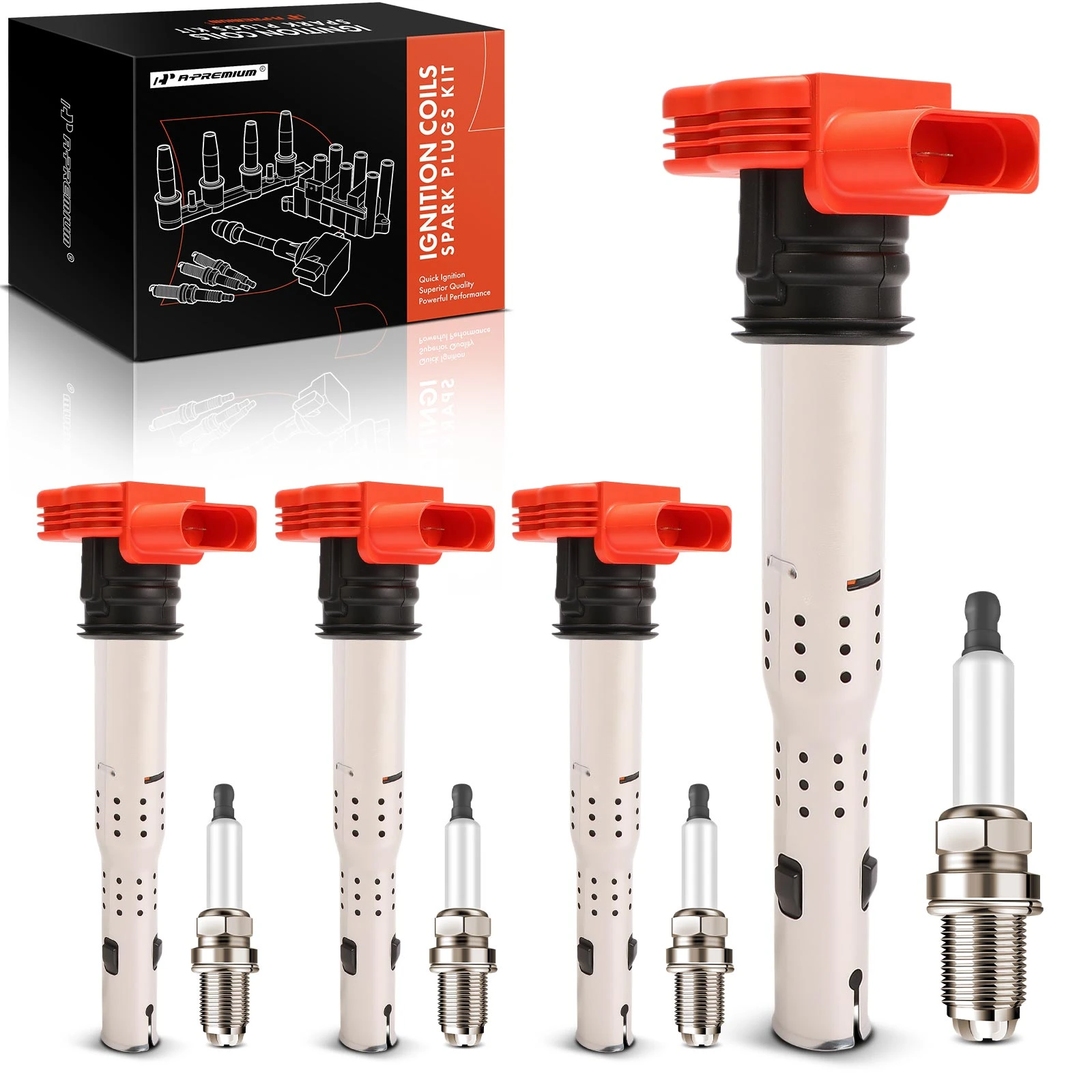 4 Pcs Red Ignition Coils & 4 Pcs Iridium Spark Plugs Kit