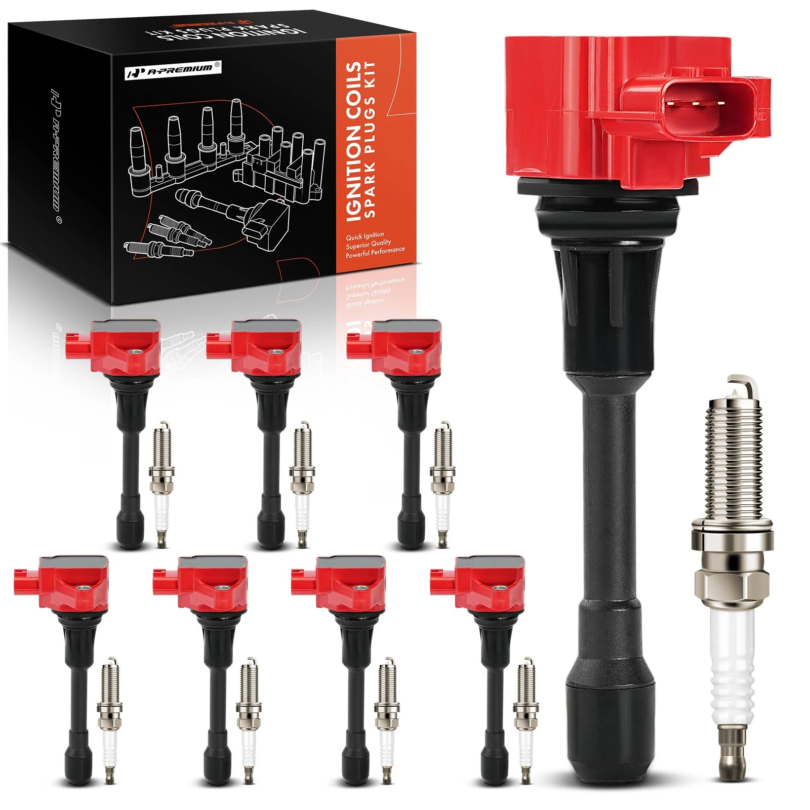 2014-2019 2021-2023 INFINITI QX80 Ignition Coils & Spark Set of 16 Iridium Series, 3-Blade Terminal A-Premium APIC1407