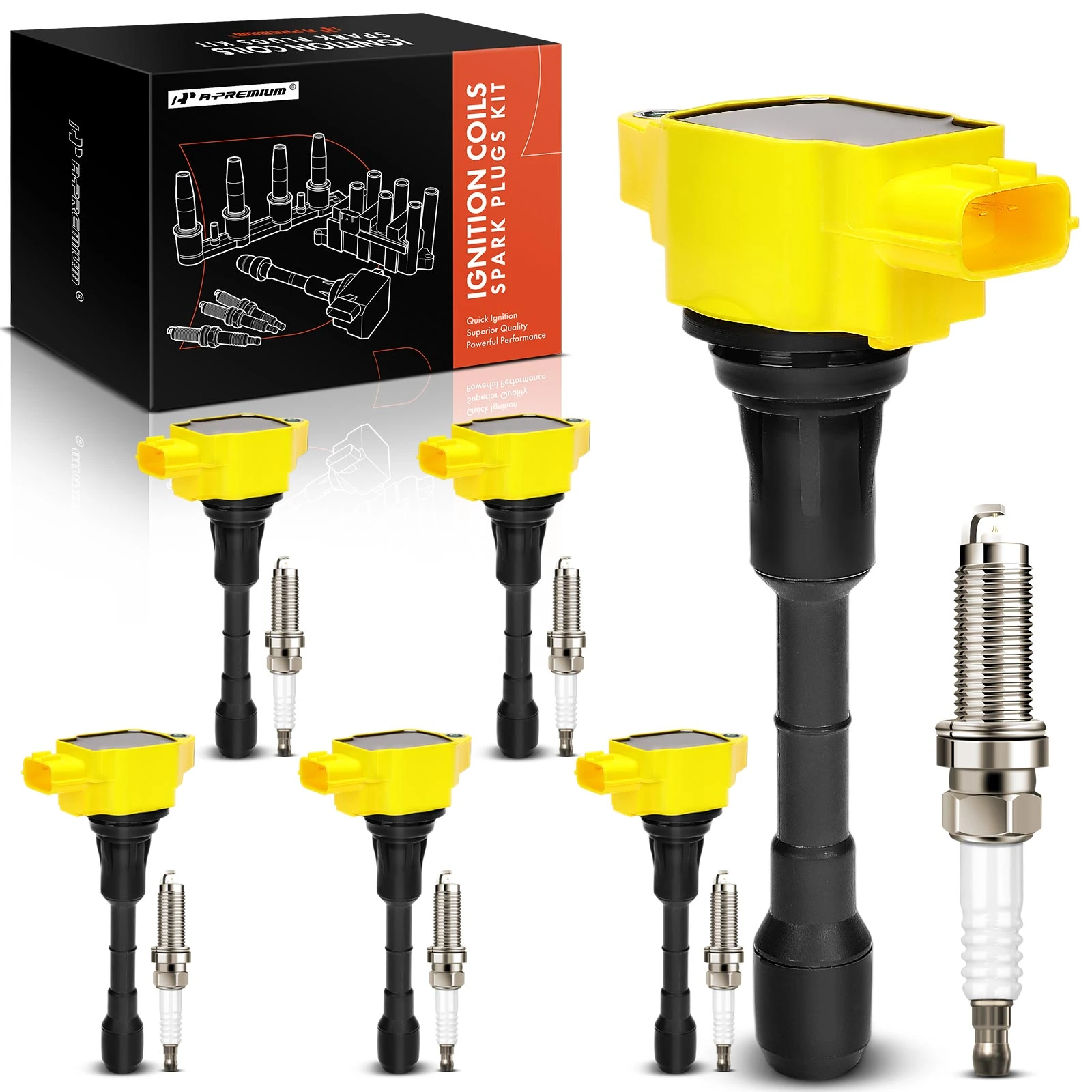 2015-2019 INFINITI Q70L Ignition Coils & Spark Set of 12 Iridium Series, 3-Blade Terminal A-Premium APIC1429