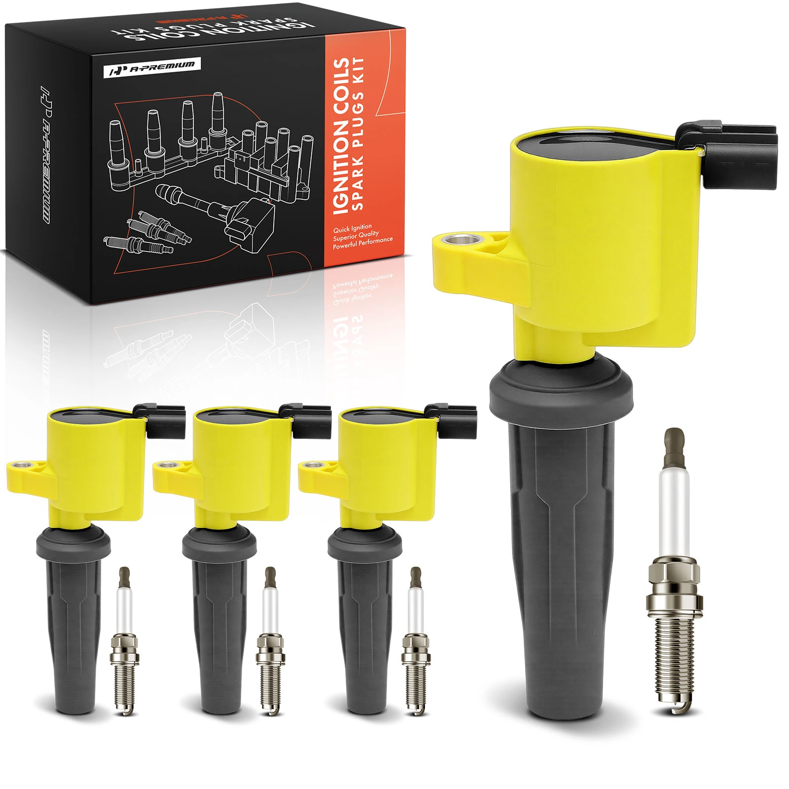 4 Pcs Yellow Ignition Coils & 4 Pcs Double iridium Spark Plug Kit