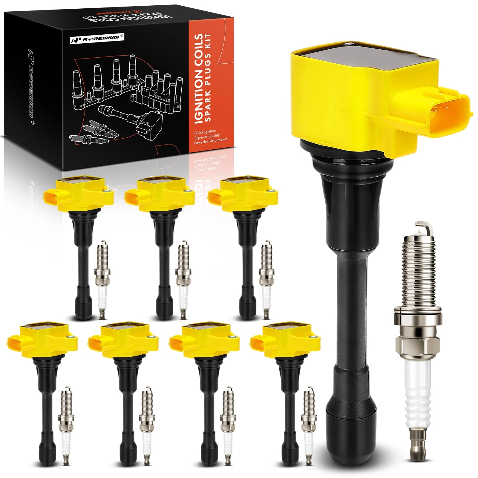 2014-2019 2021-2023 INFINITI QX80 Ignition Coils & Spark Plugs Kits Set of 16 Iridium Series, 3-Blade Terminal A-Premium APIC1431