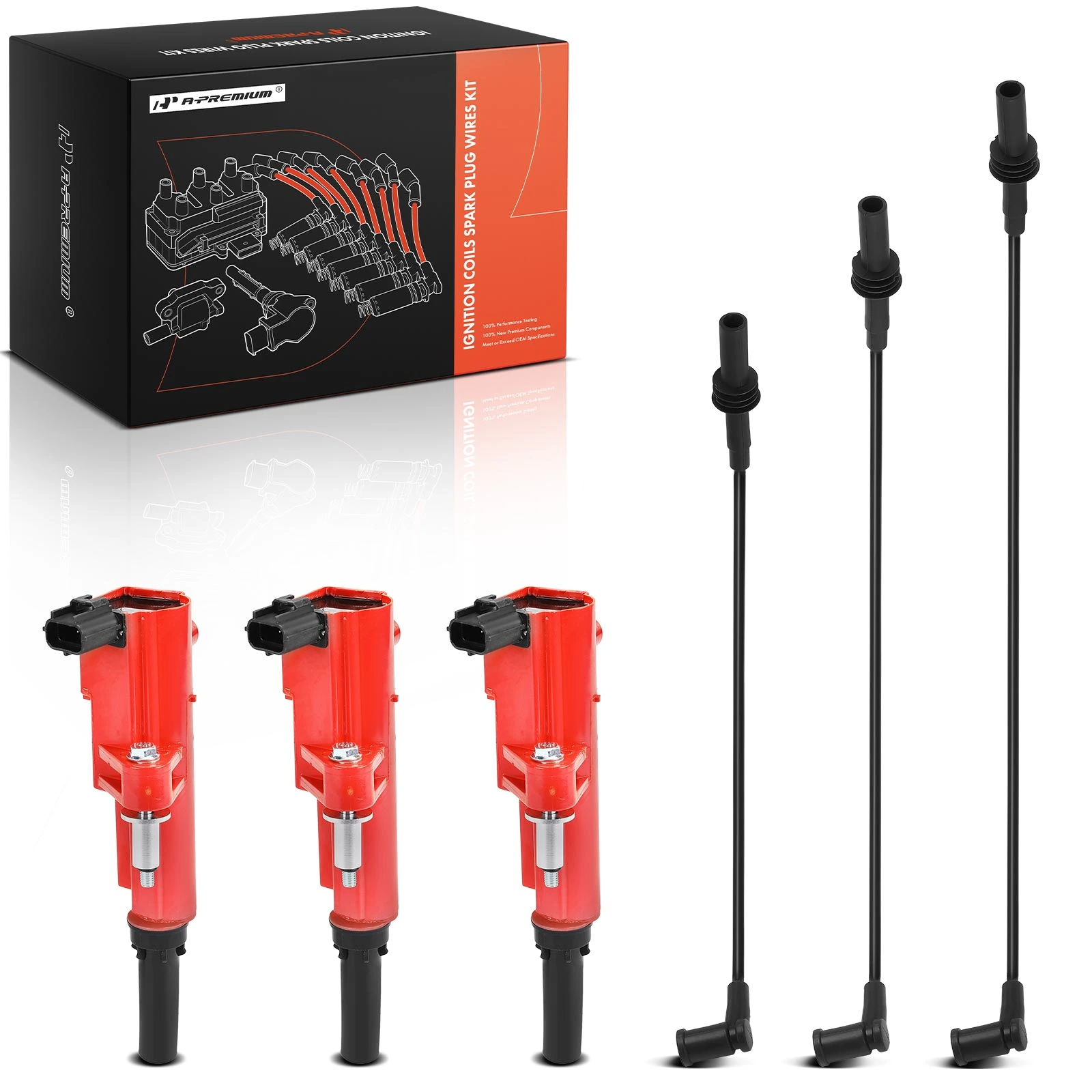 3 Pcs Red Ignition Coils & 3 Pcs Spark Plug Wires