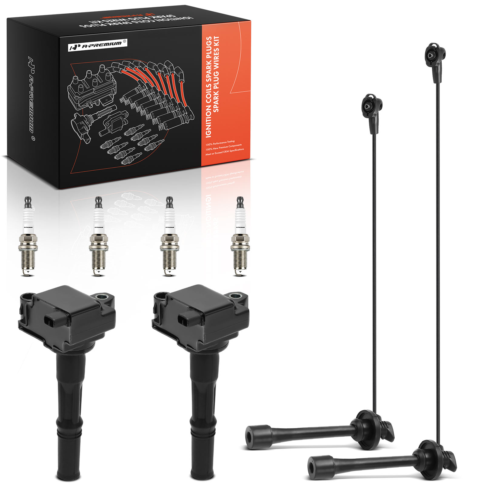 2 Pcs Ignition Coils & 4 Pcs Iridium Spark Plugs & 2 Pcs Wires