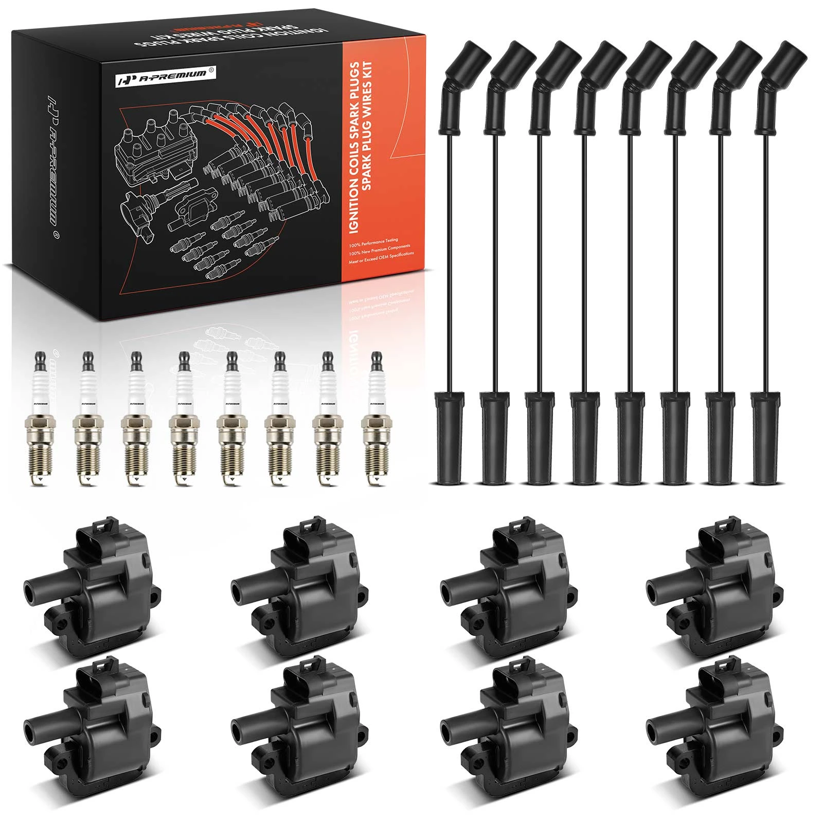 8 Pcs Ignition Coils & 8 Pcs Iridium Spark Plugs & 8 Pcs Wires