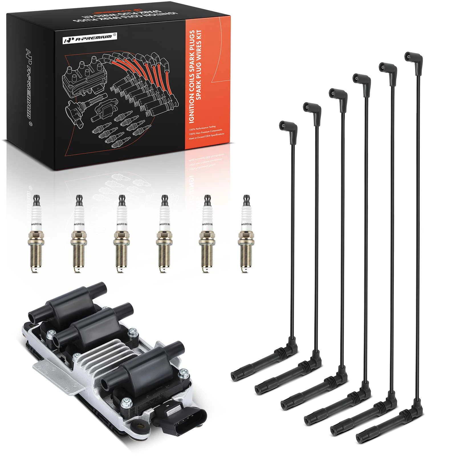 1 Pc Ignition Coil & 6 Pcs Iridium Spark Plugs & 6 Pcs Wires