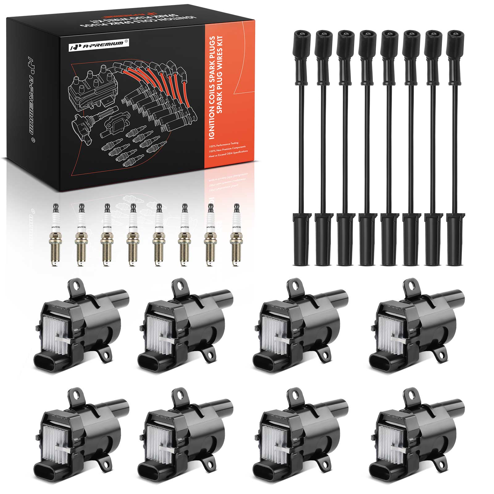 8 Pcs Ignition Coils & 8 Pcs Iridium Spark Plugs & 8 Pcs Wires