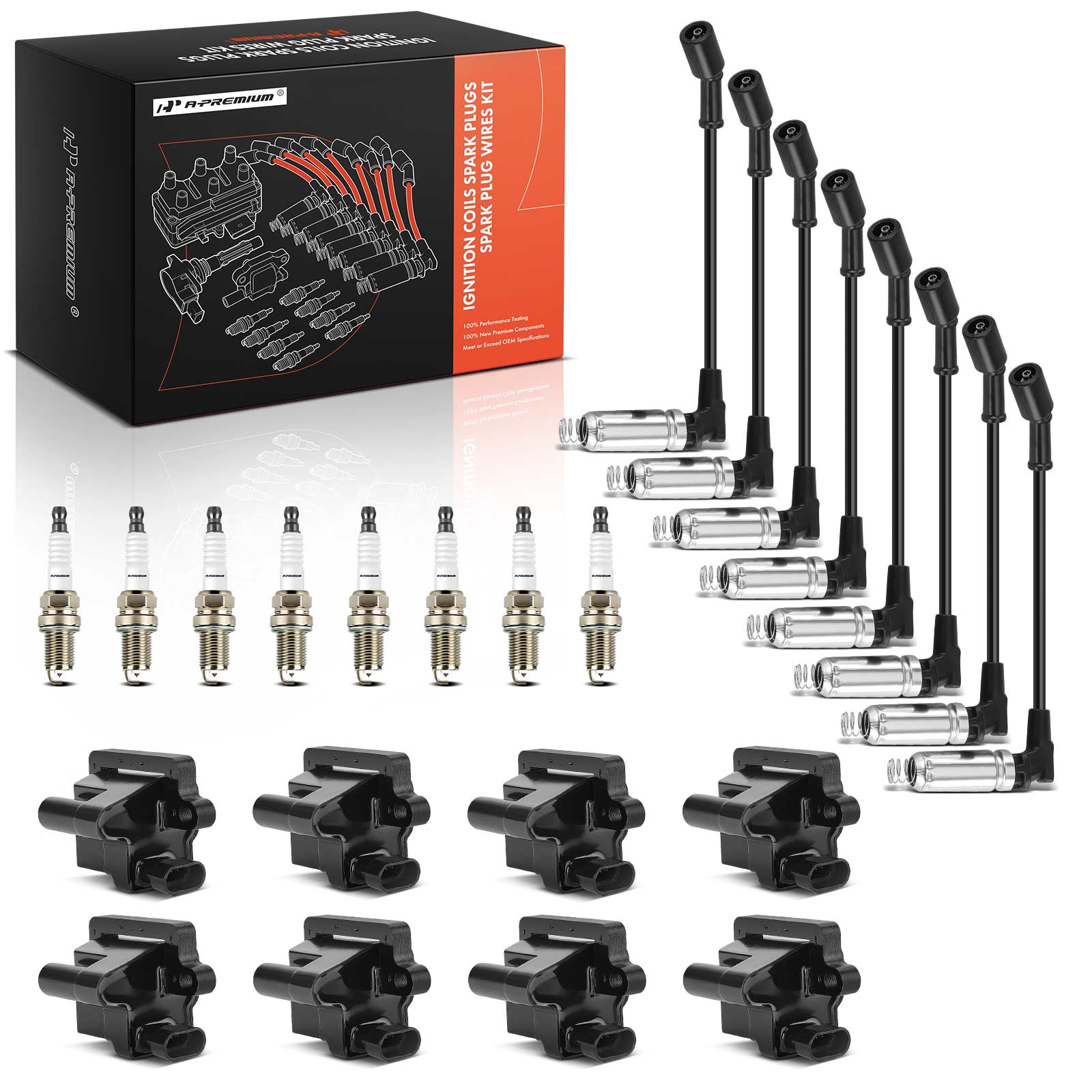8 Pcs Ignition Coils & 8 Pcs Iridium Spark Plugs & 8 Pcs Wires