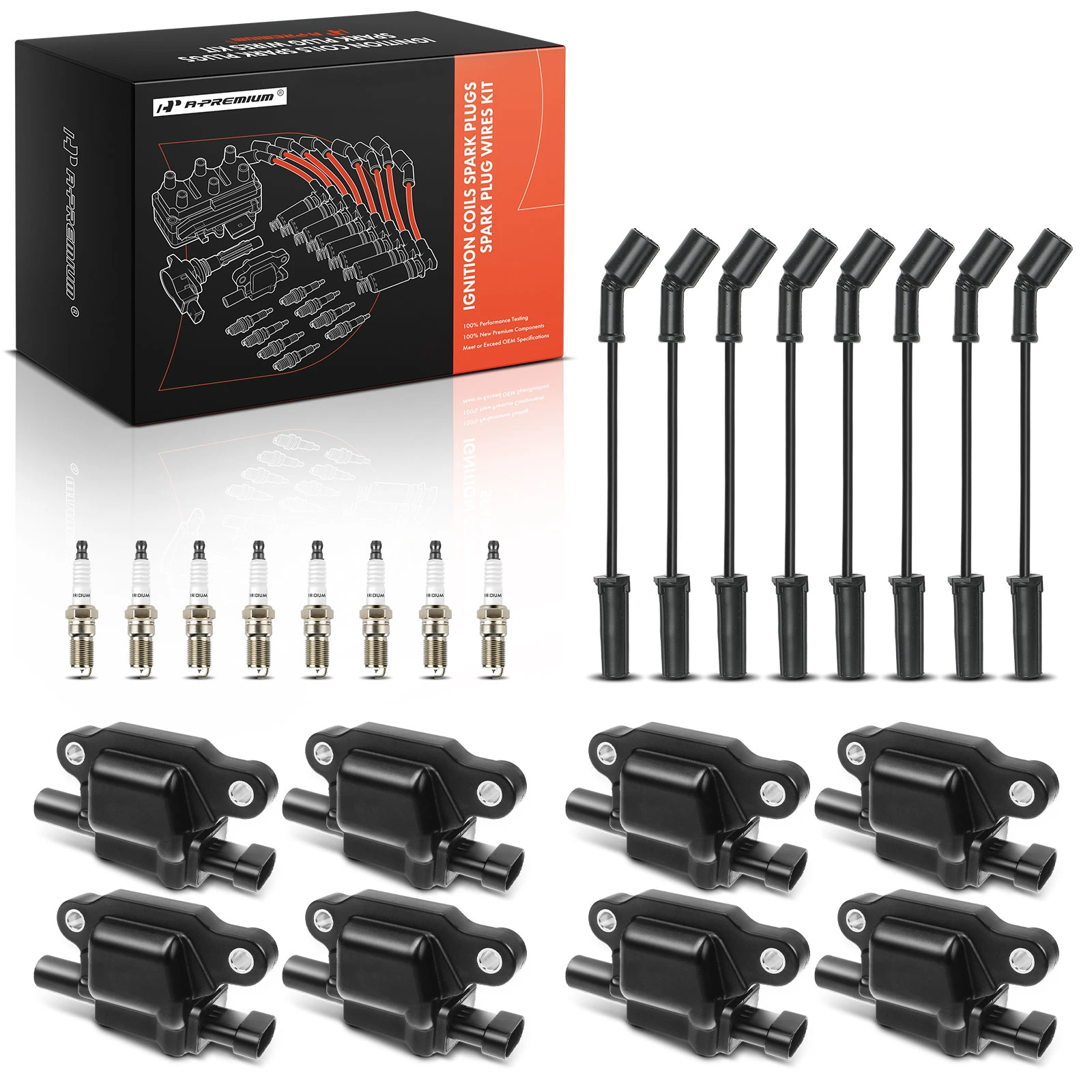 8 Pcs Ignition Coils & 8 Pcs Iridium Spark Plugs & 8 Pcs Wires