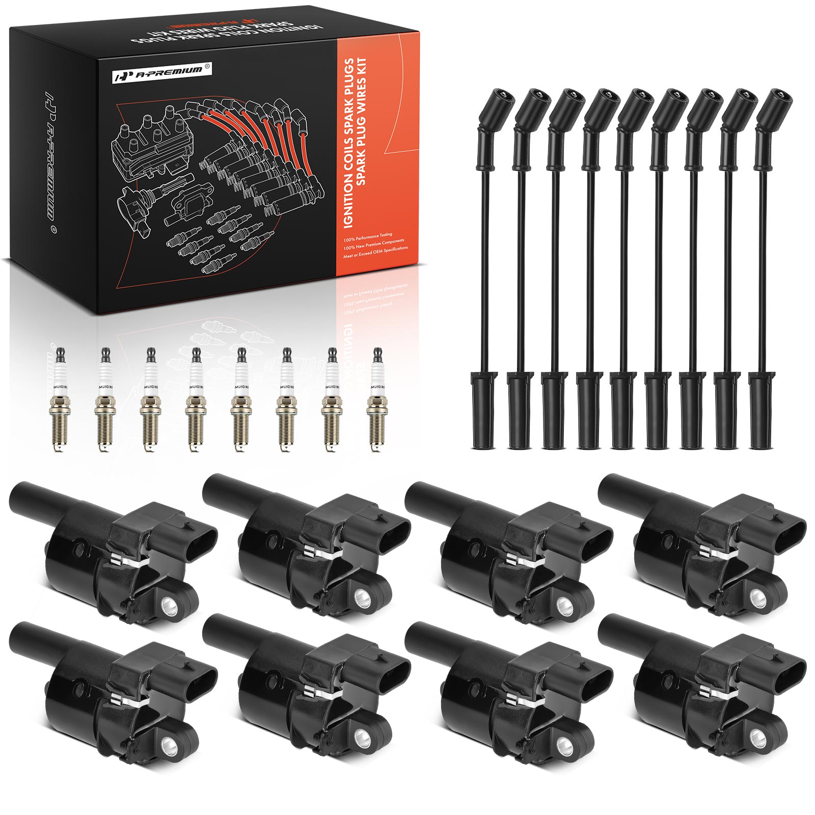 8 Pcs Ignition Coils & 8 Pcs Iridium Spark Plugs & 8 Pcs Wires