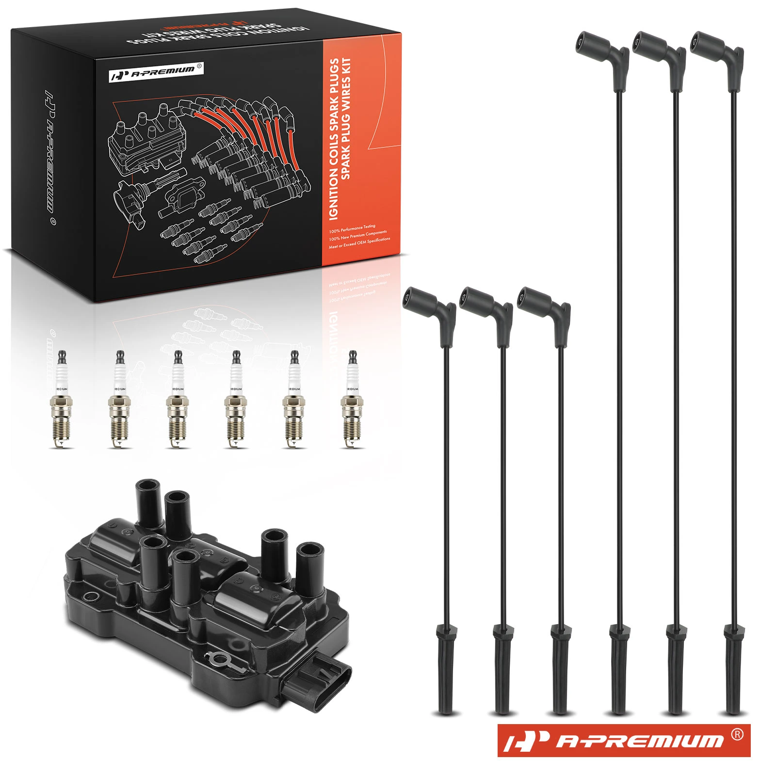 1 Pc Ignition Coil & 6 Pcs Iridium Spark Plugs & 6 Pcs Wires