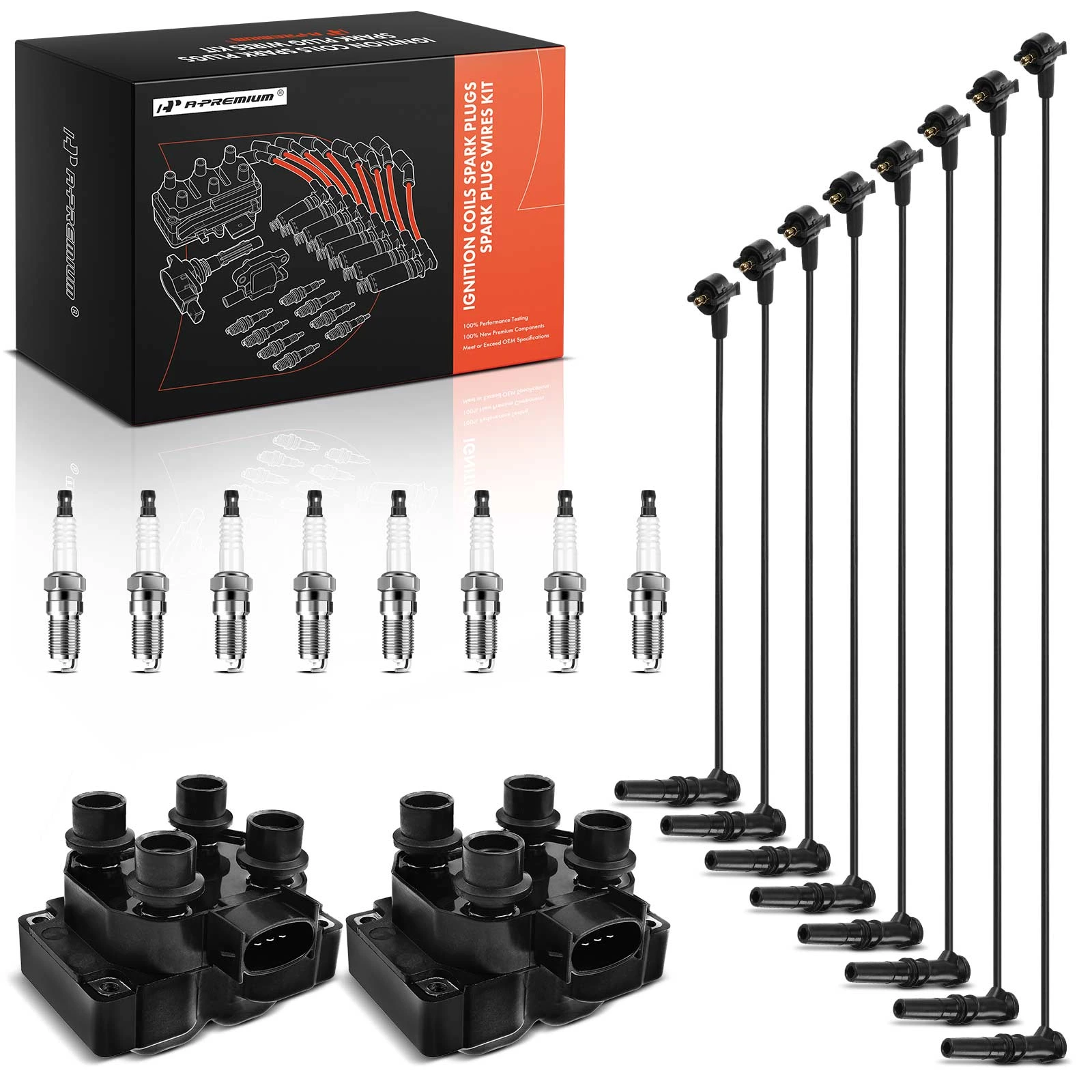 2 Pcs Ignition Coils & 8 Pcs Iridium Spark Plugs & 8 Pcs Wires