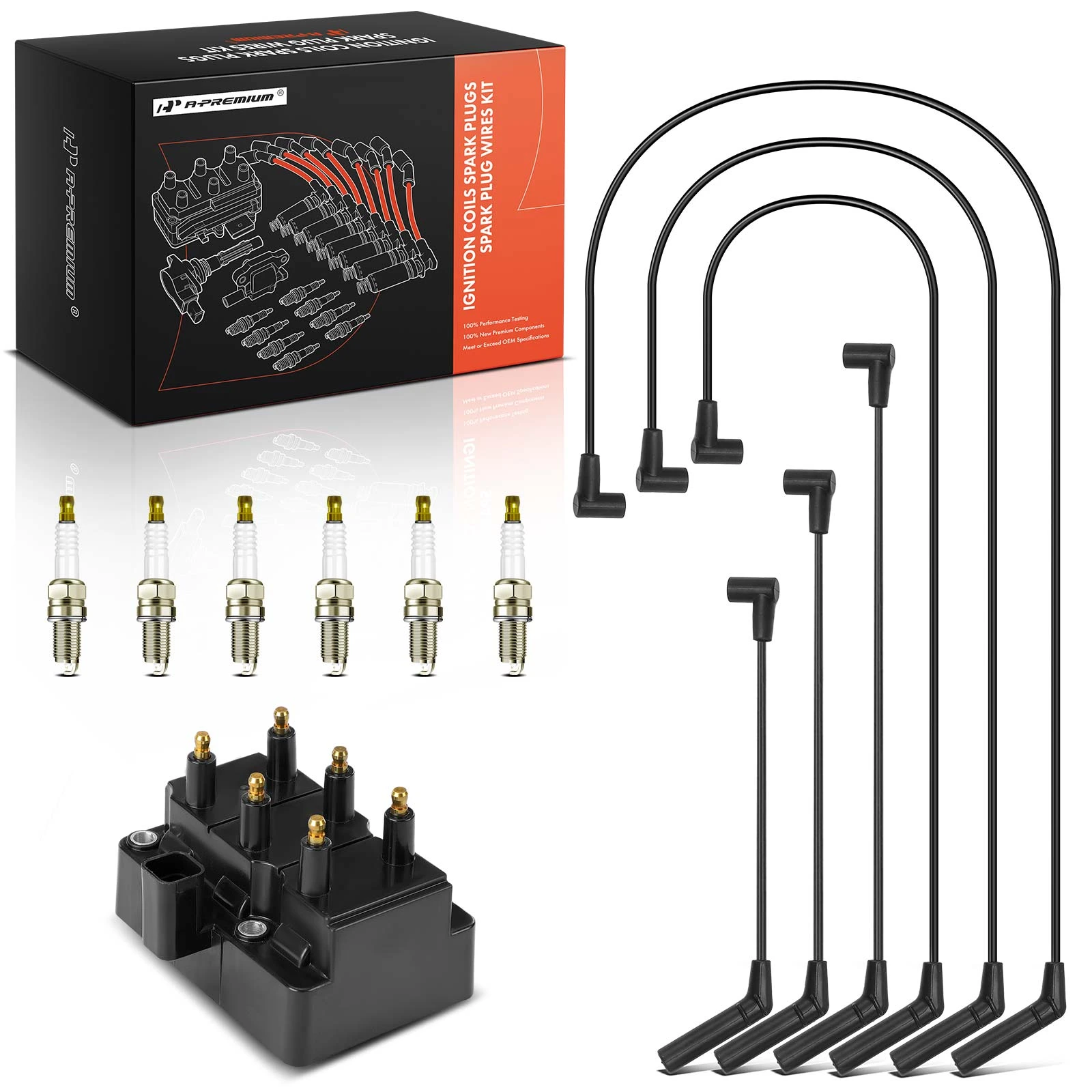 1 Pc Ignition Coil & 6 Pcs Iridium & Platinum Spark Plugs & 6 Pcs Wires