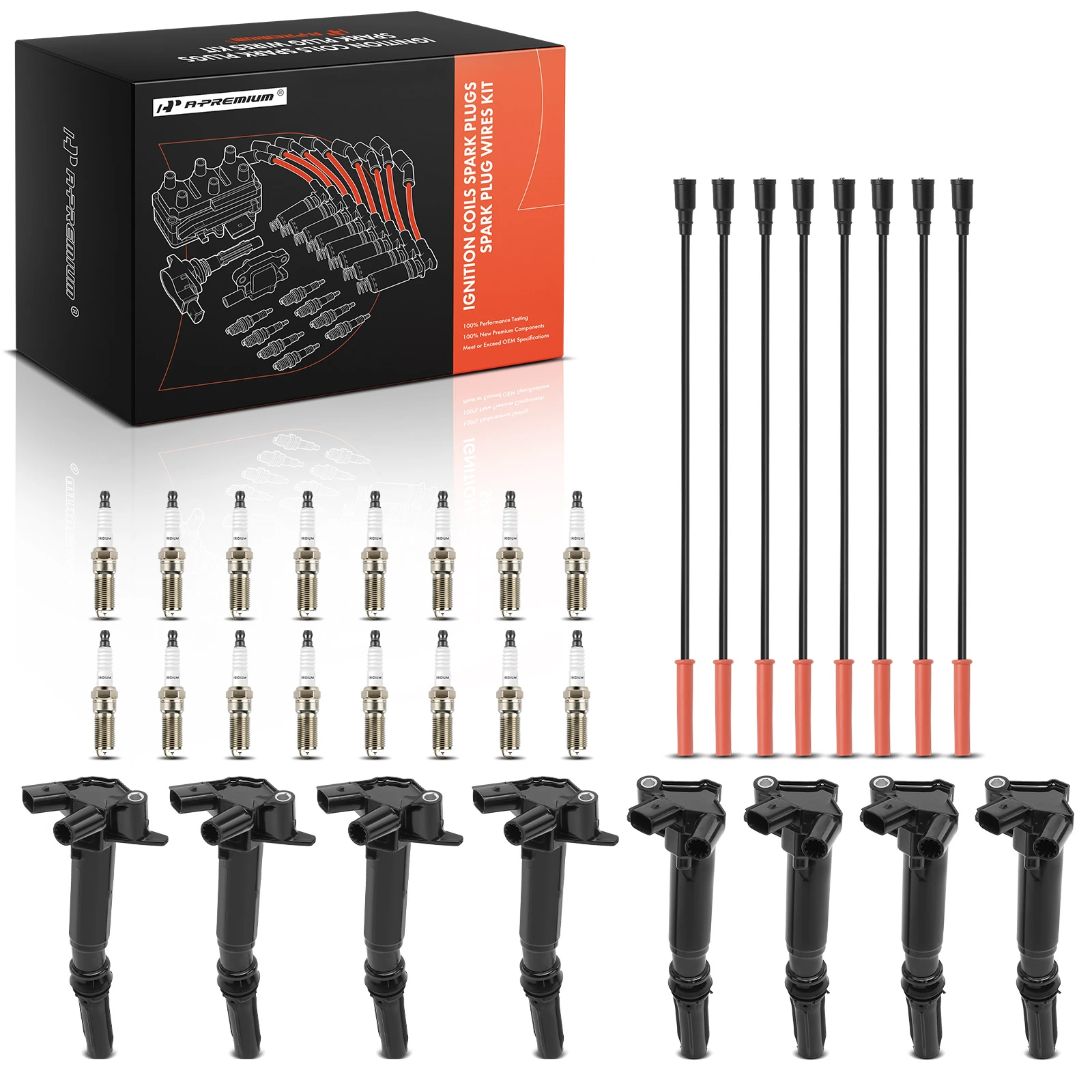 8 Pcs Ignition Coils & 16 Pcs Iridium Spark Plugs & 8 Pcs Wires