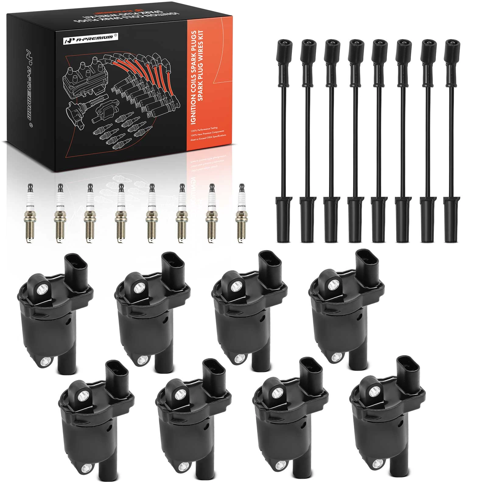 8 Pcs Ignition Coils & 8 Pcs Iridium Spark Plugs & 8 Pcs Wires