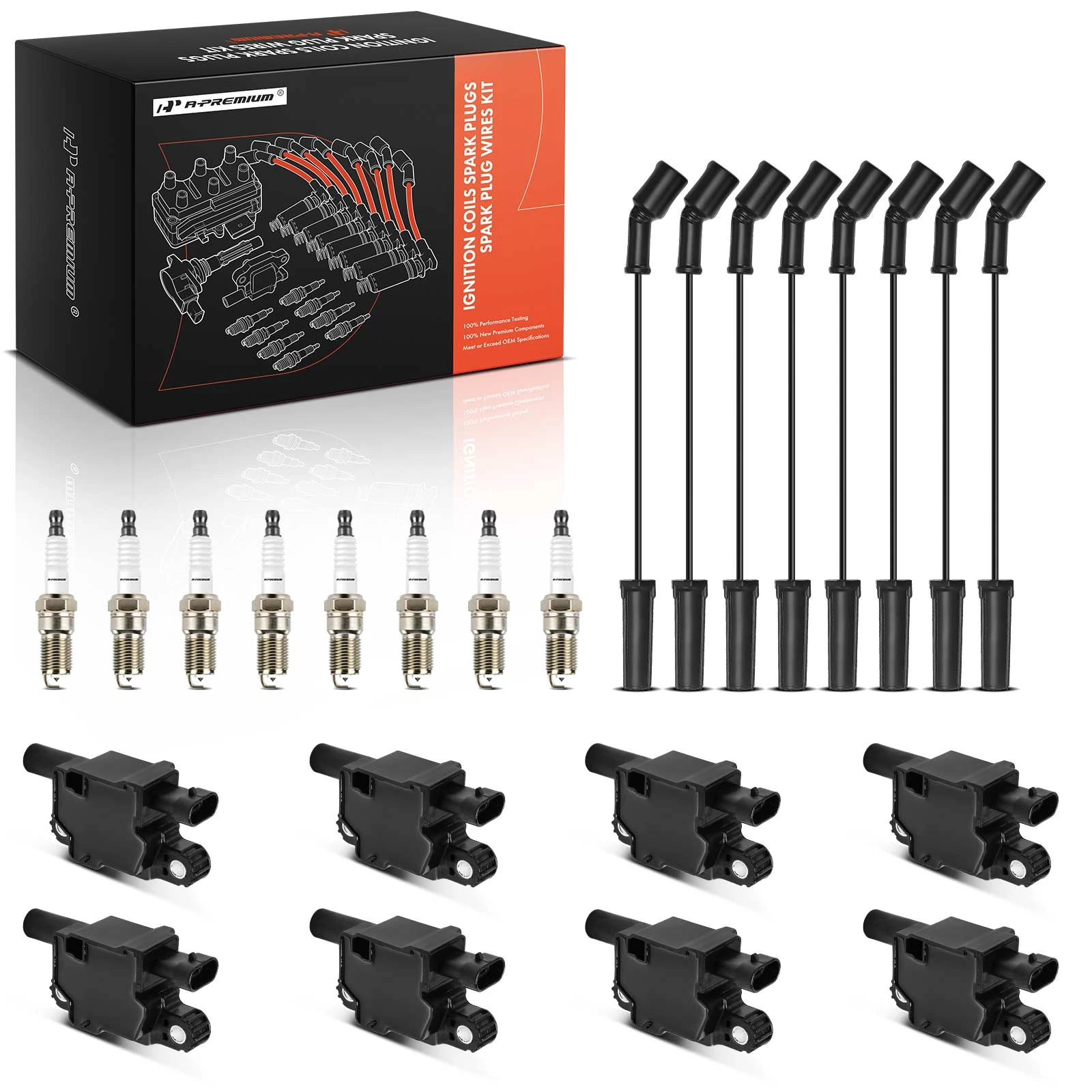 8 Pcs Ignition Coils & 8 Pcs Iridium Spark Plugs & 8 Pcs Wires