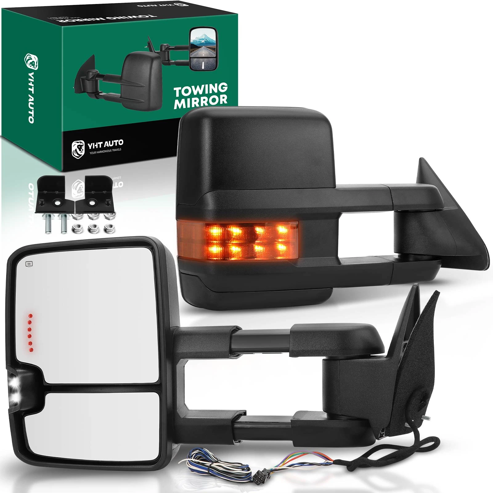 2 Pcs Textured Black Powered Heated Towing Mirror Assembly