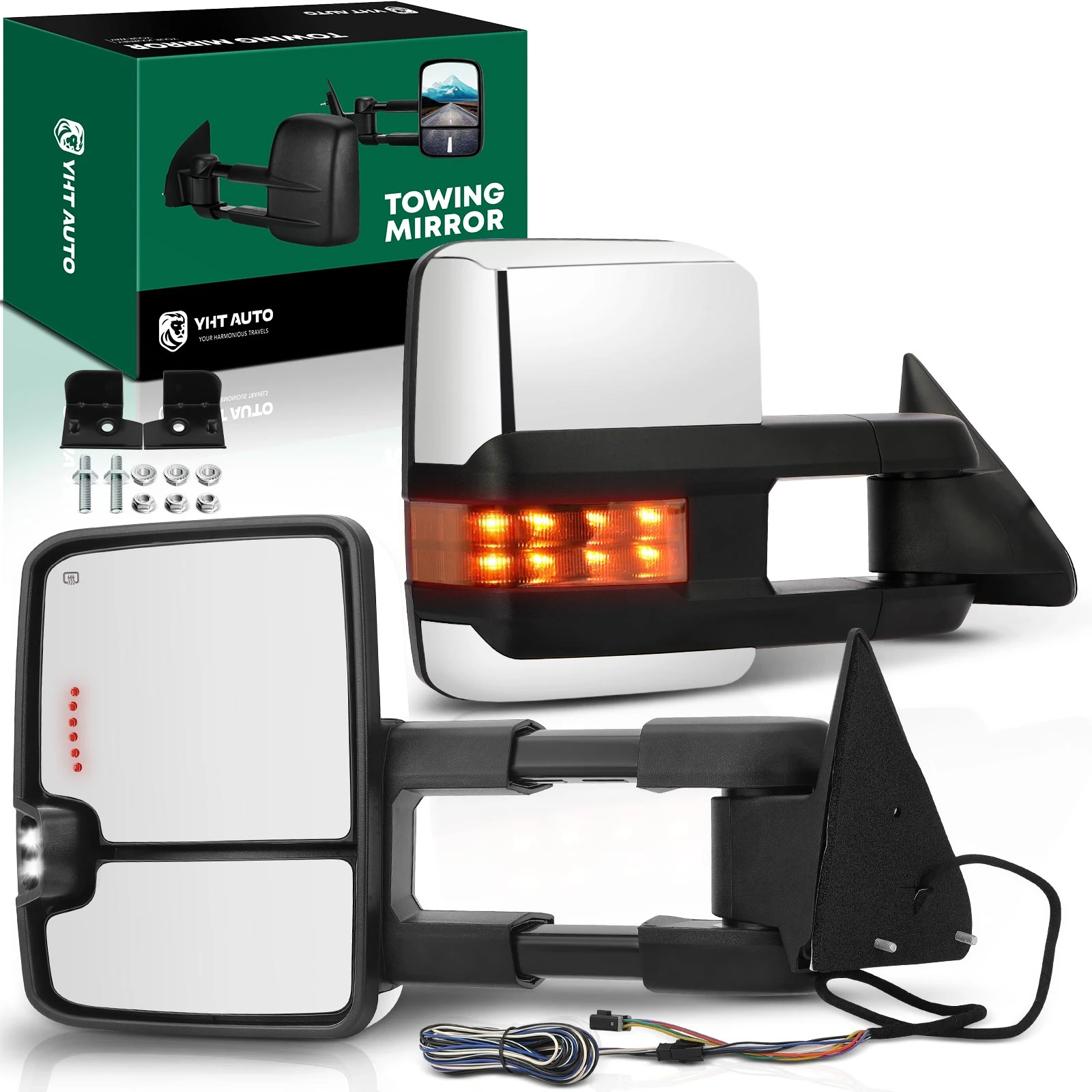 2 Pcs Chrome Powered Heated Towing Mirror Assembly