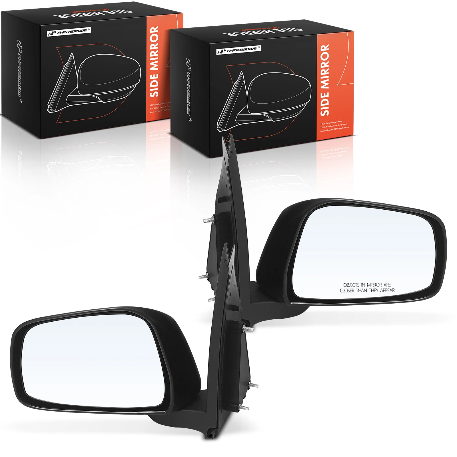 Driver & Passenger Mirror, Manual Adjustment, Manual Folding, Smooth Black A-Premium APMI2222TW
