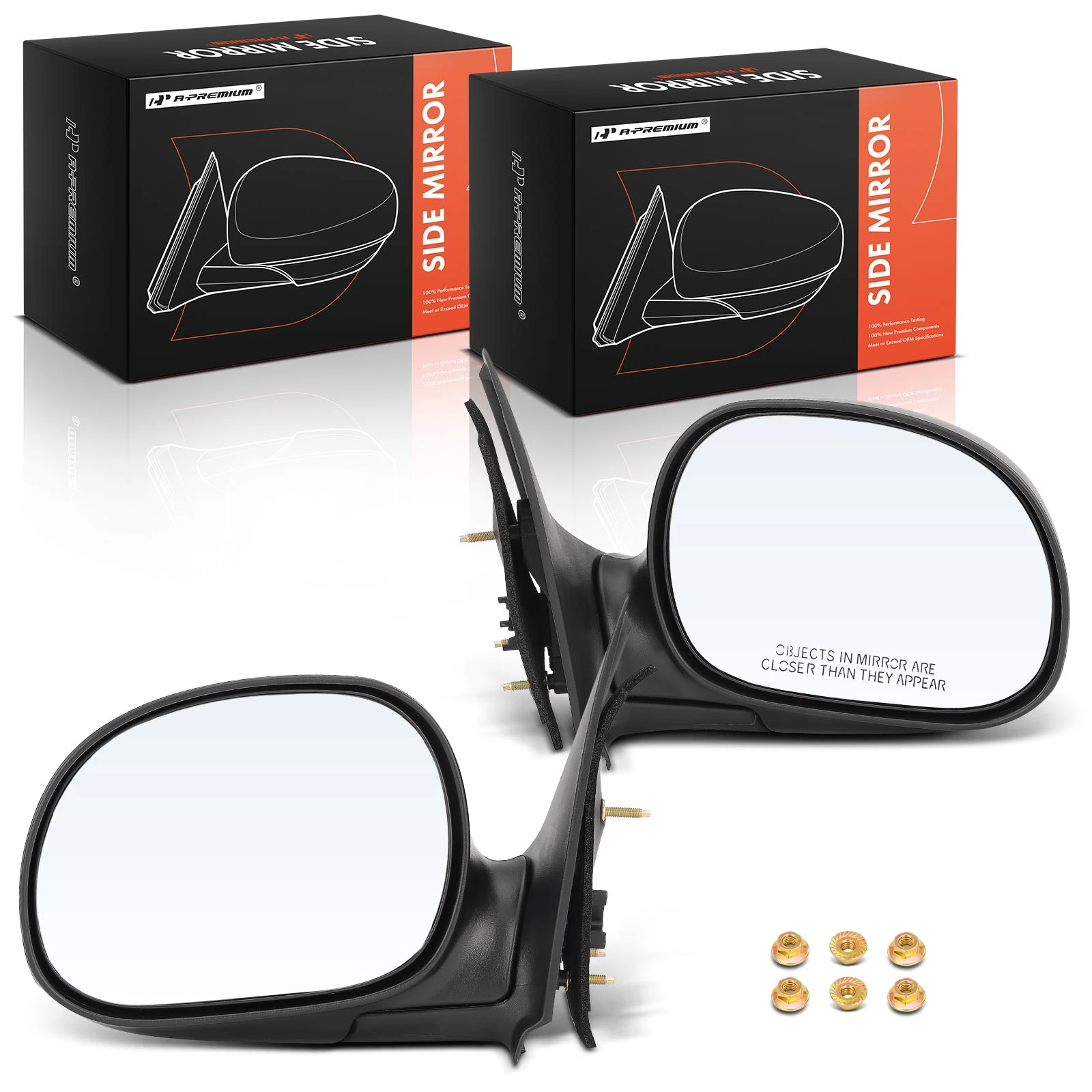 2 Pcs Front Black Manual Folding Mirror