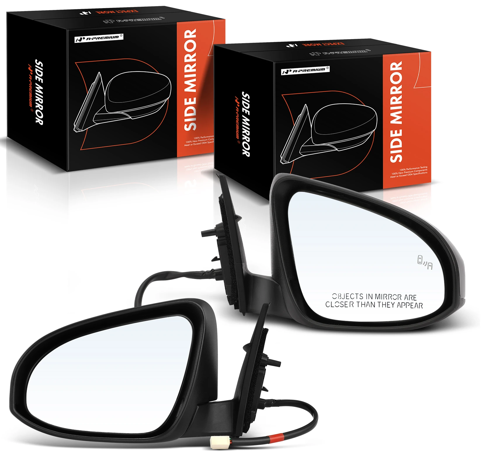 2013-2014 Toyota Camry Driver & Passenger Mirror, with Heating, Power Adjustment, Manual Folding, Black A-Premium APMI1775