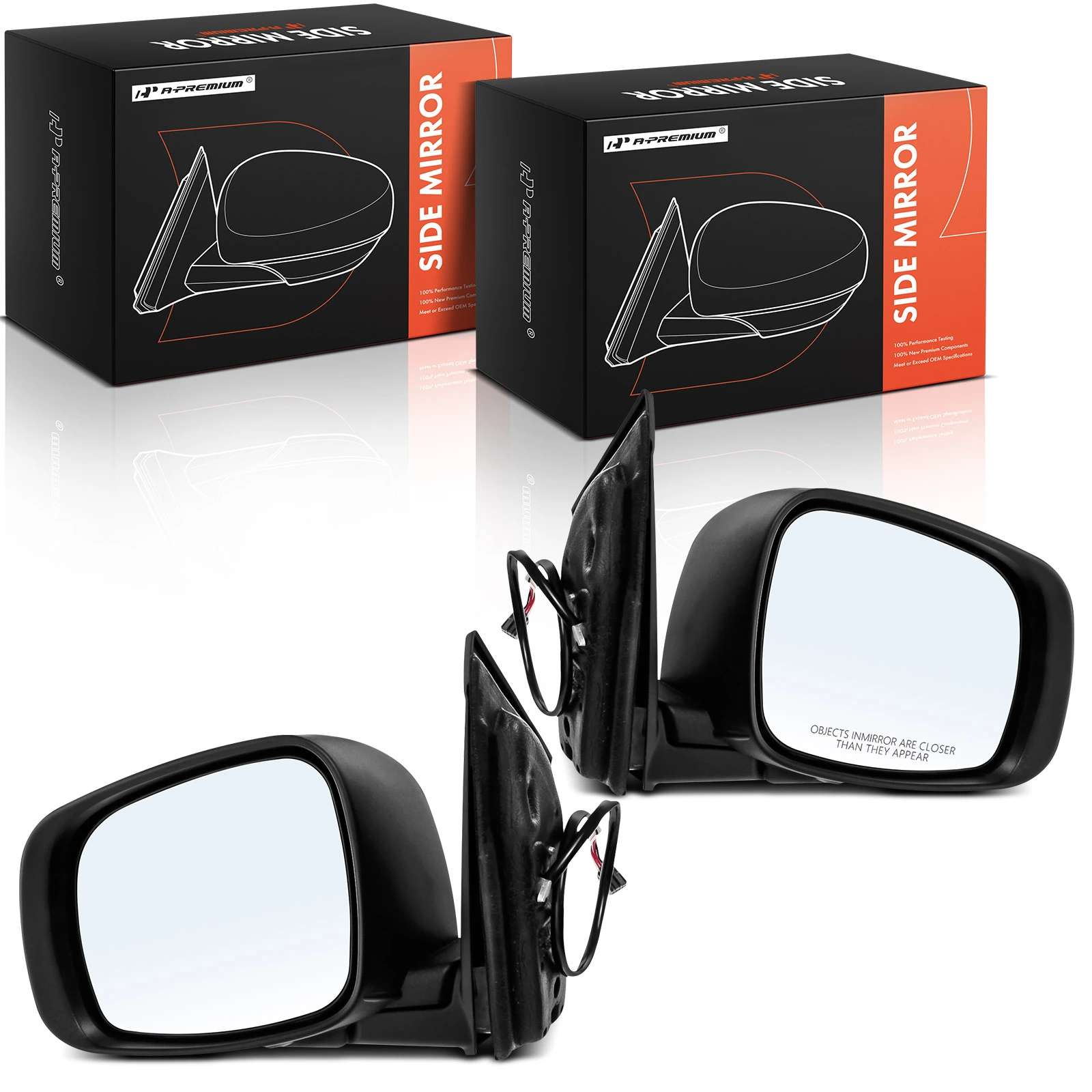 2 Pcs Driver & Passenger Smooth Black Mirror with Power Glass Adjust