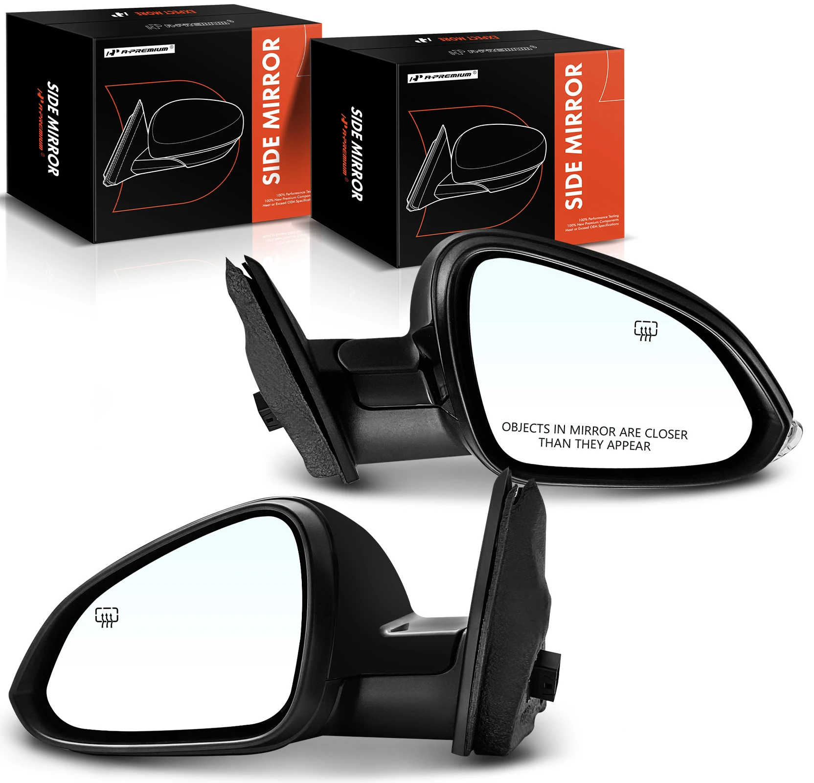 2 Pcs Driver & Passenger Black Mirror with Heated