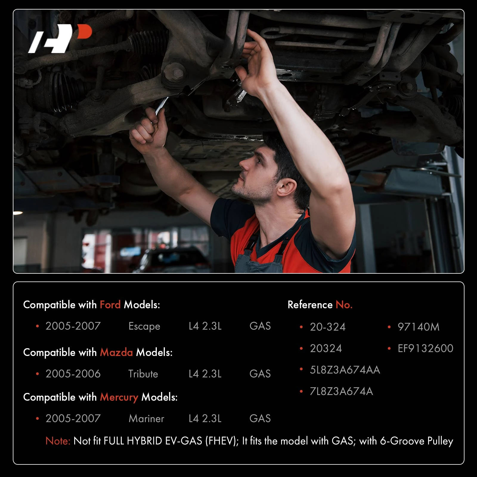 Power Steering Pump with 6-Groove Pulley for Ford Escape 2005-2007 Mazda Tribute