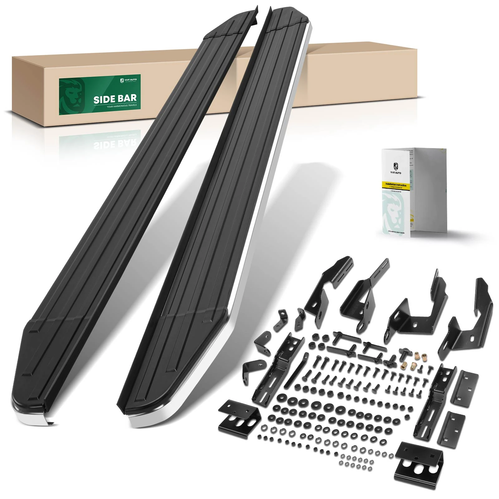 5.5 Inch Black Aluminum Running Boards with short rubber strip