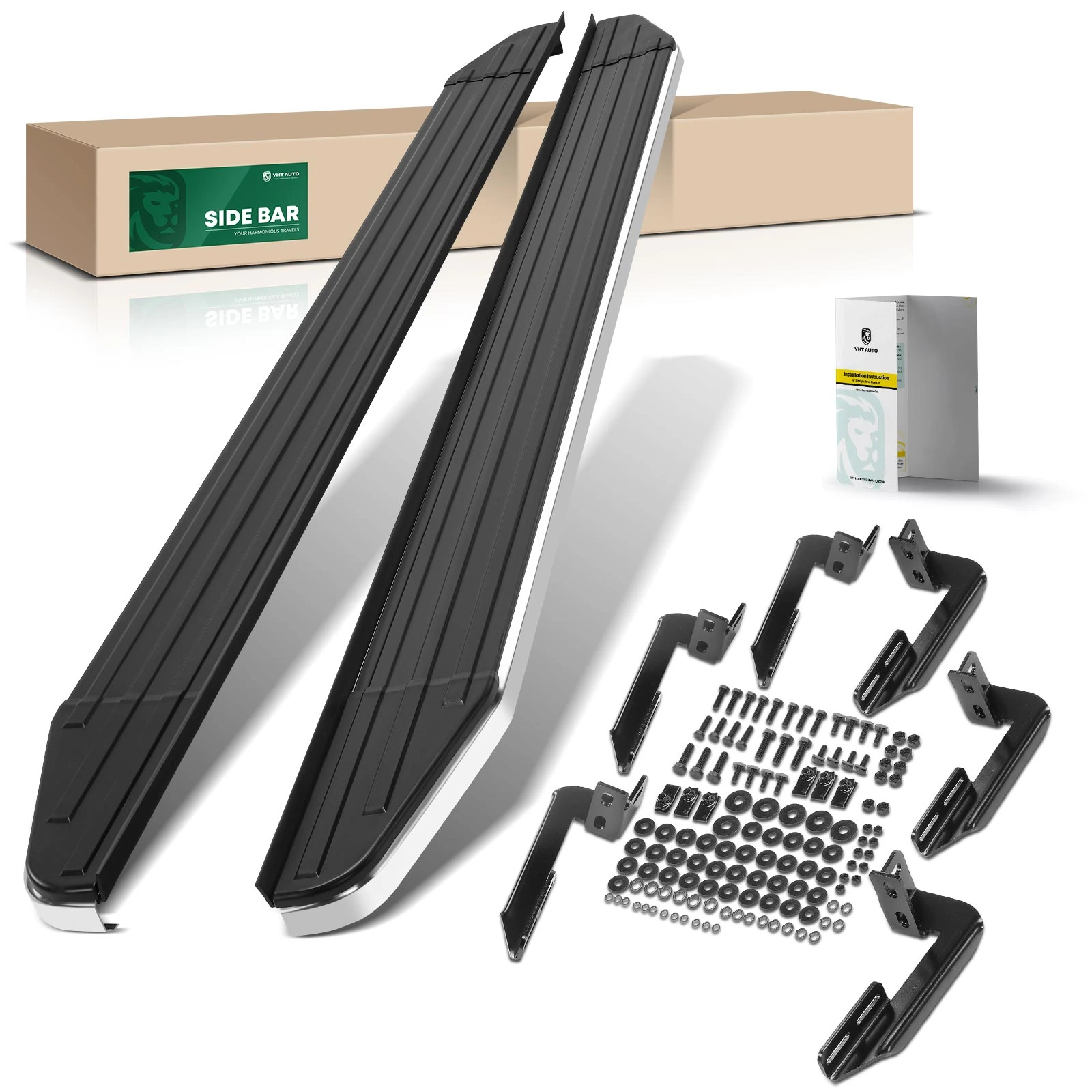 5.5 Inch Black Aluminum Running Boards with tall rubber strip
