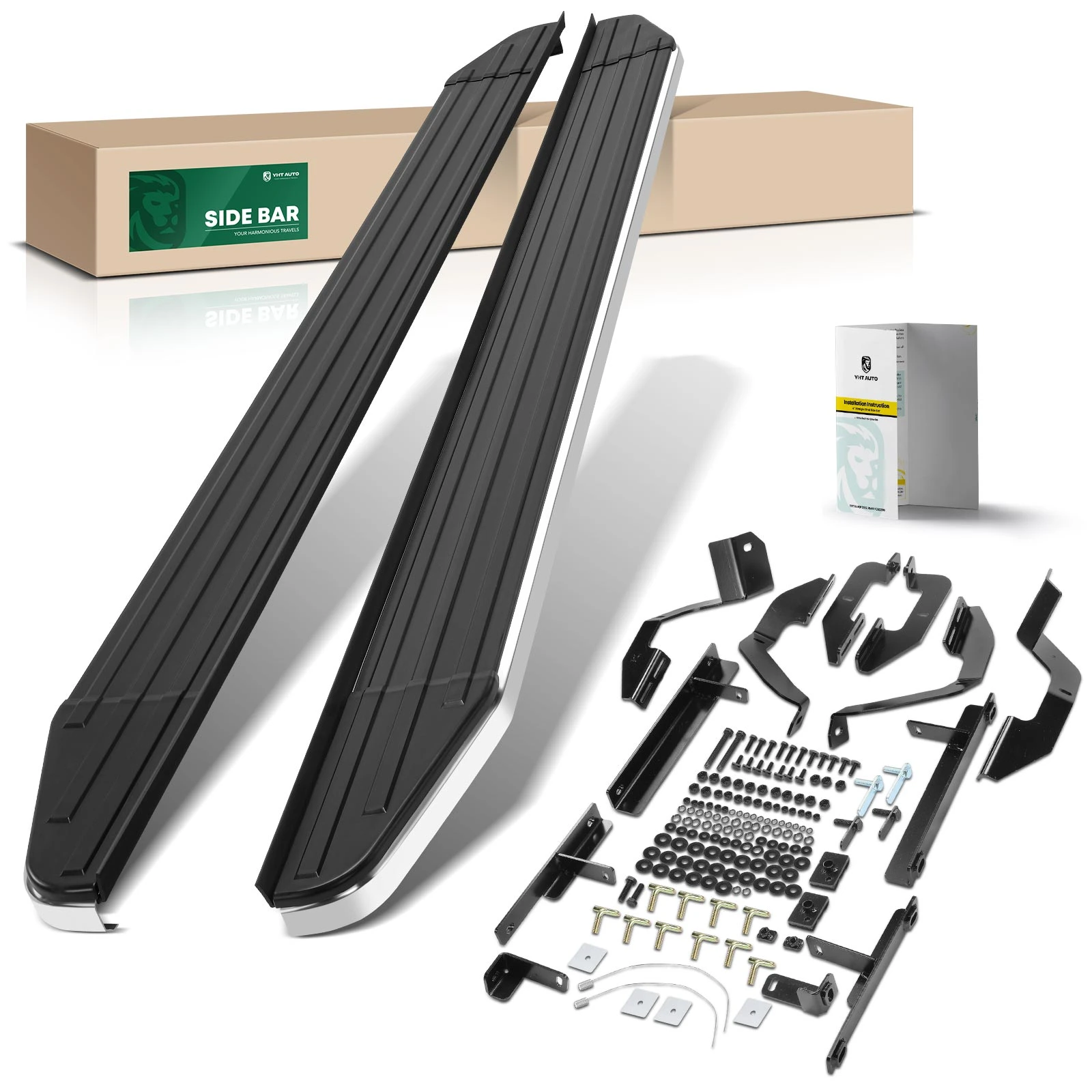 5.5 Inch Black Aluminum Running Boards with tall rubber strip