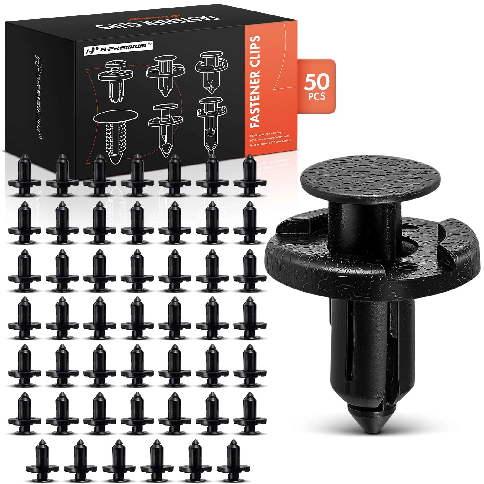 50 Pcs 8mm Black Nylon Retainer Fastener Push-On