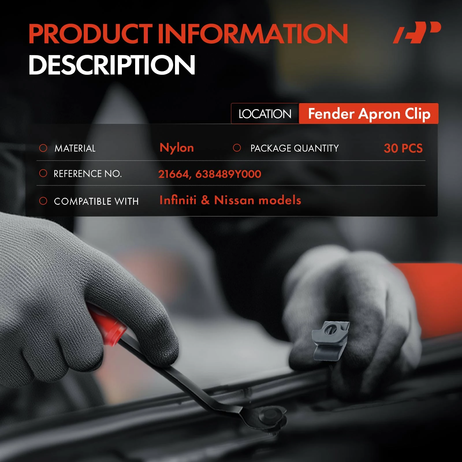 30 Pcs Nylon Black Fender Apron Clip A-Premium APRCF1325