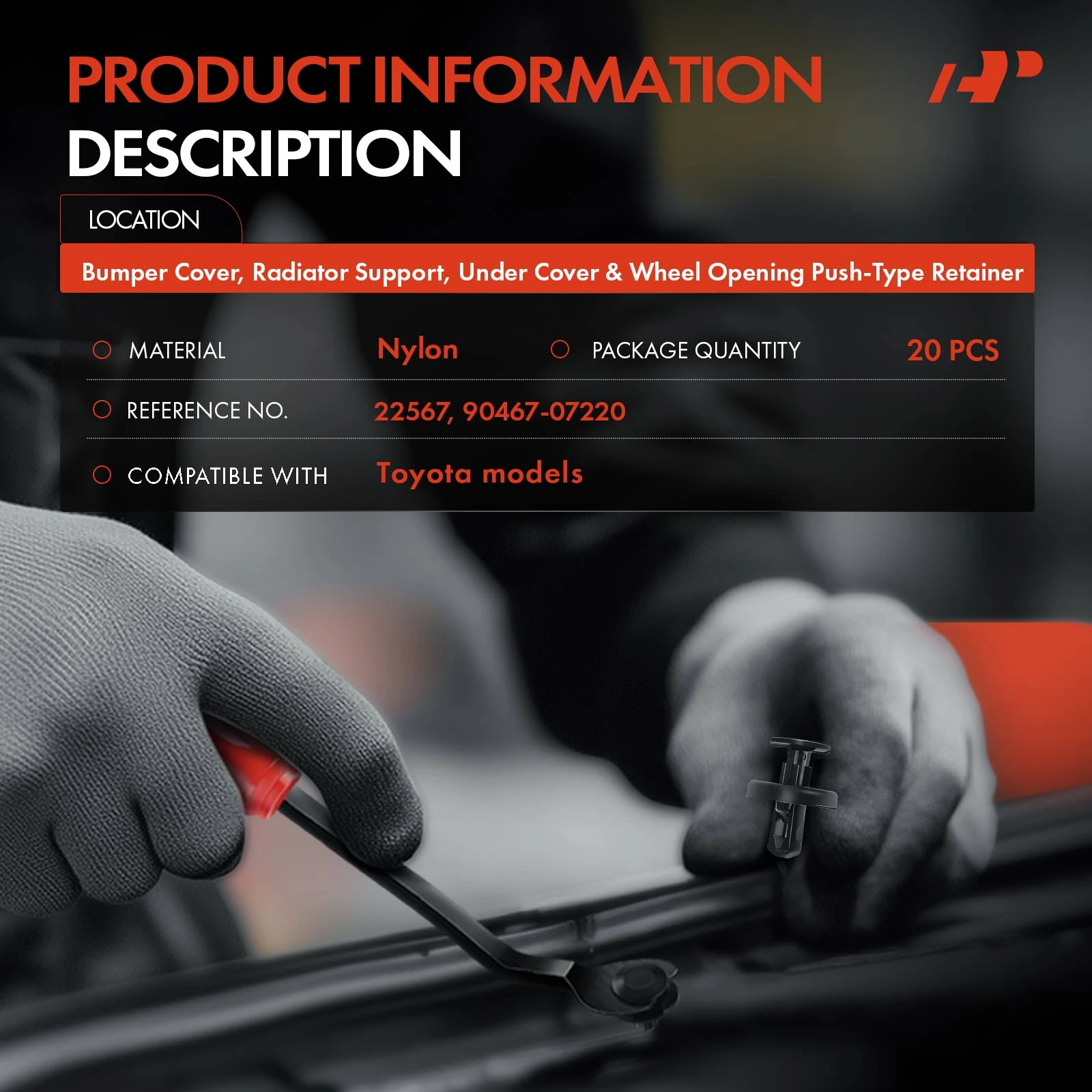 20 Pcs 7mm Nylon Black Bumper Cover & Radiator Support & Under Cover & Wheel Opening Retainer Clip A-Premium APRCF2330