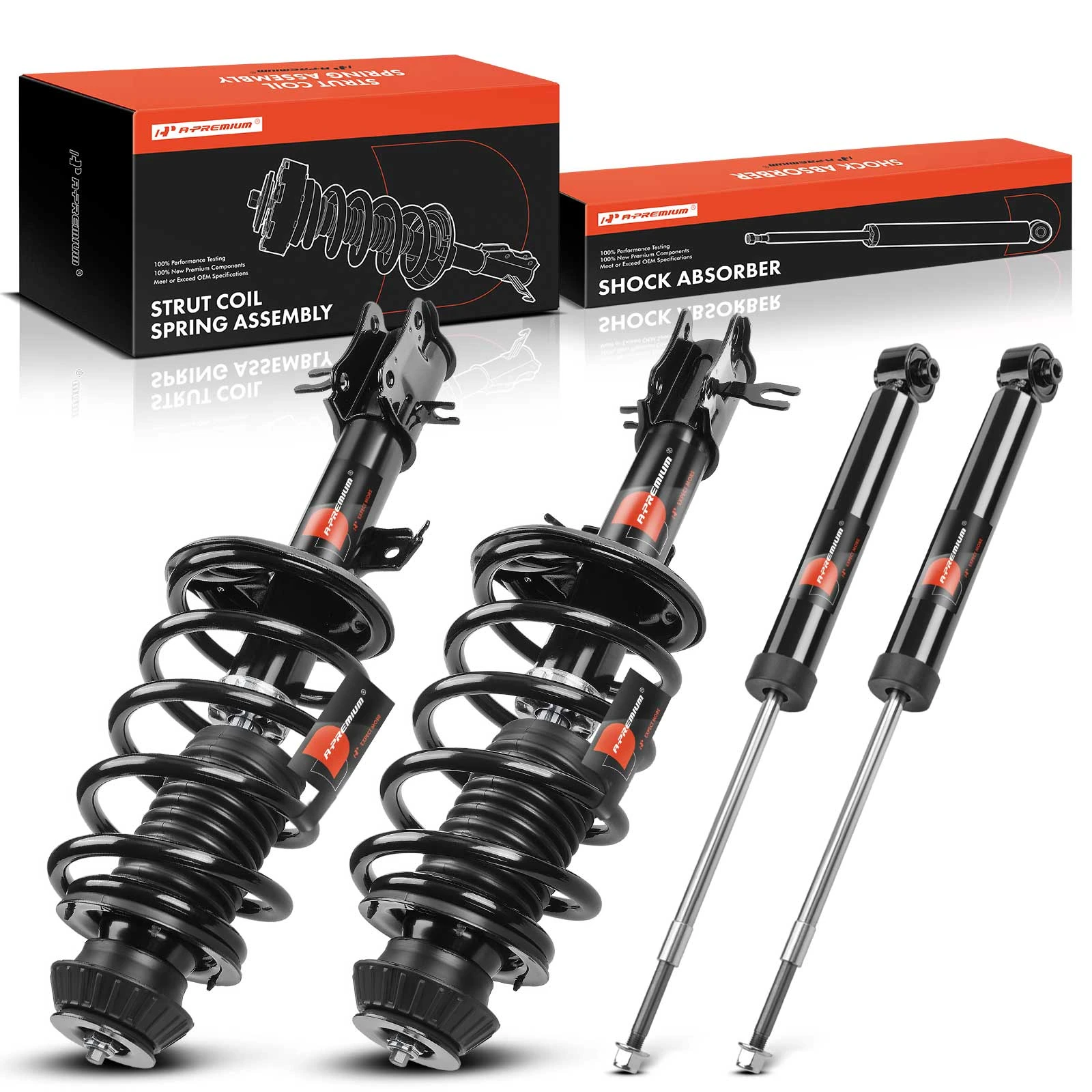4 Pcs Front & Rear Complete Strut & Coil Spring Assembly