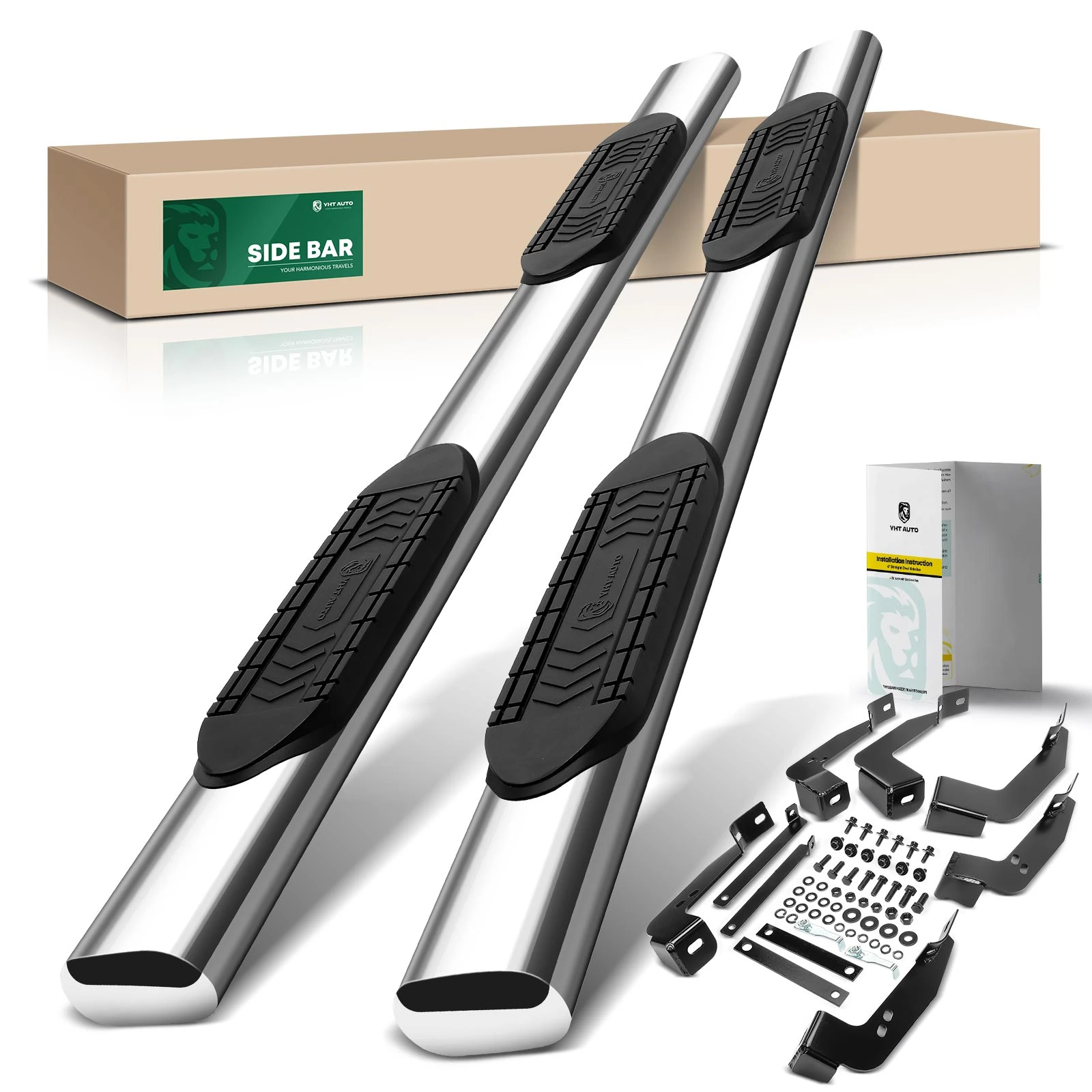 6 Inch Chrome S/S 304 Oval Straight Side Step Bars for 2001-2014 Chevrolet Silverado 2500 HD