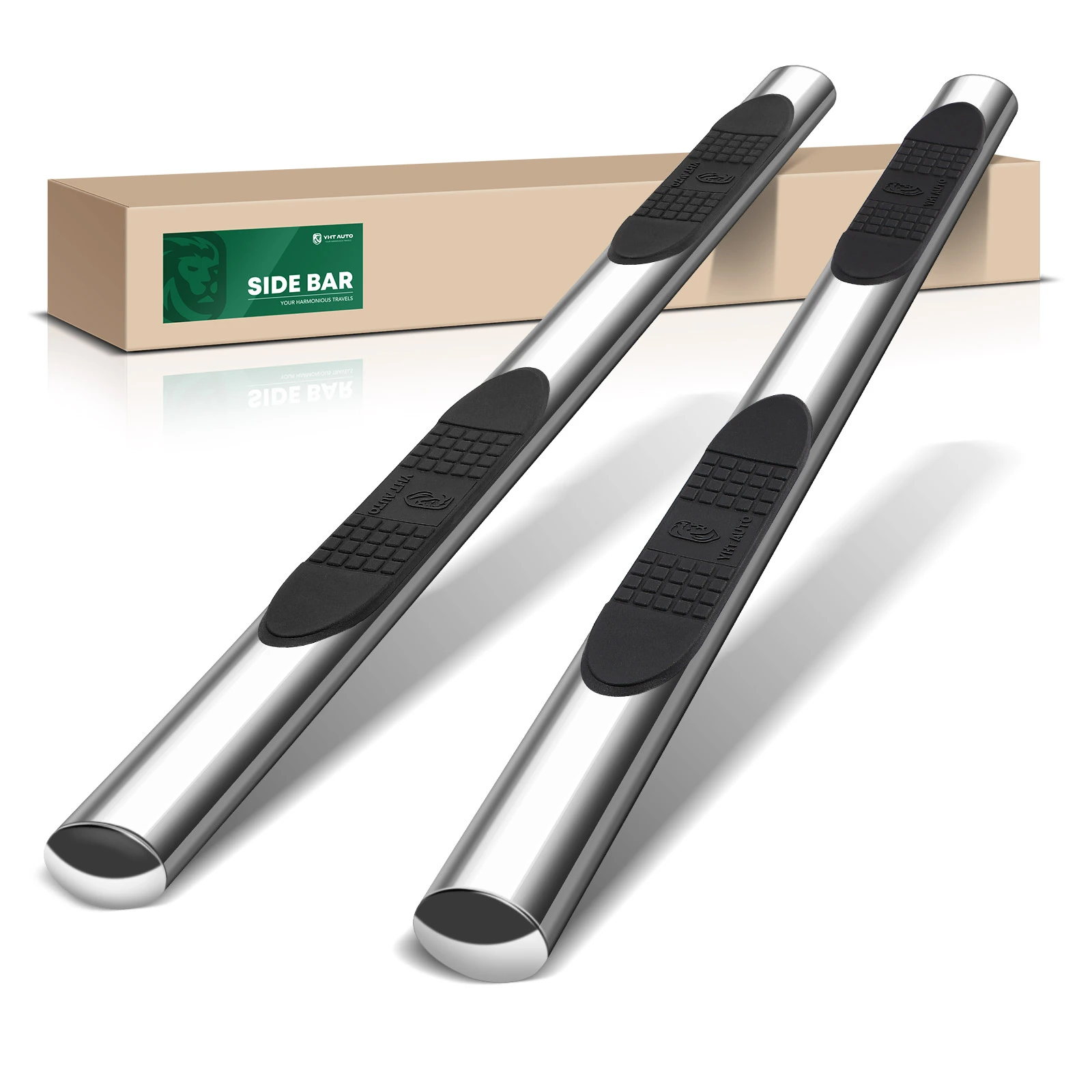 4 Inch Chrome S/S 304 Oval Straight Side Step Bars for 2002-2003 Ford F-550 Super Duty