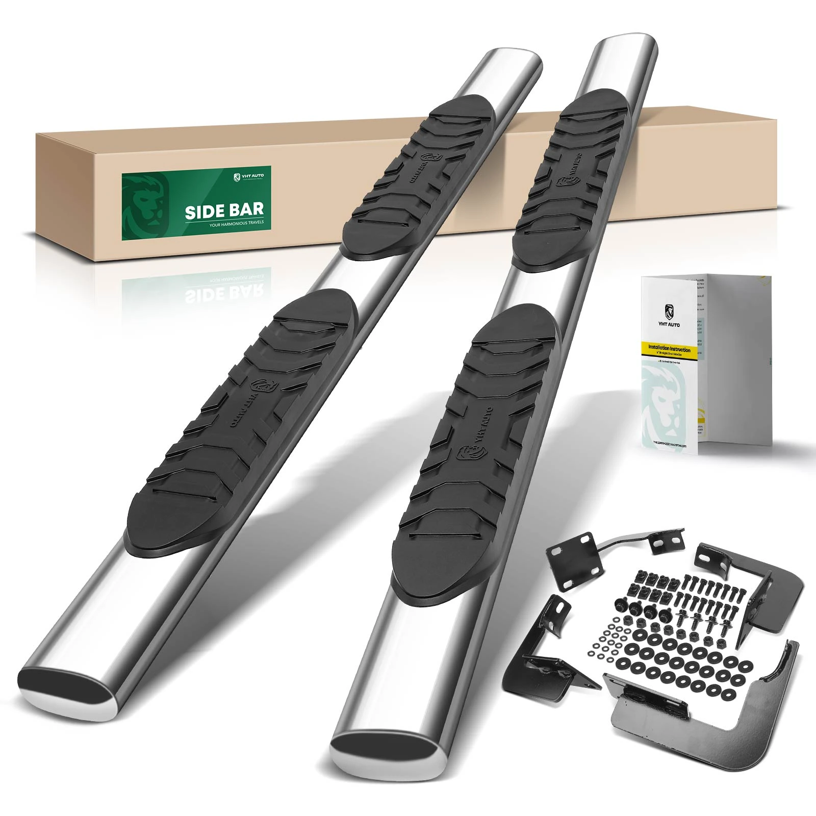 5 Inch Chrome S/S 304 Oval Straight Side Step Bars for 2002-2016 Ford F-550 Super Duty