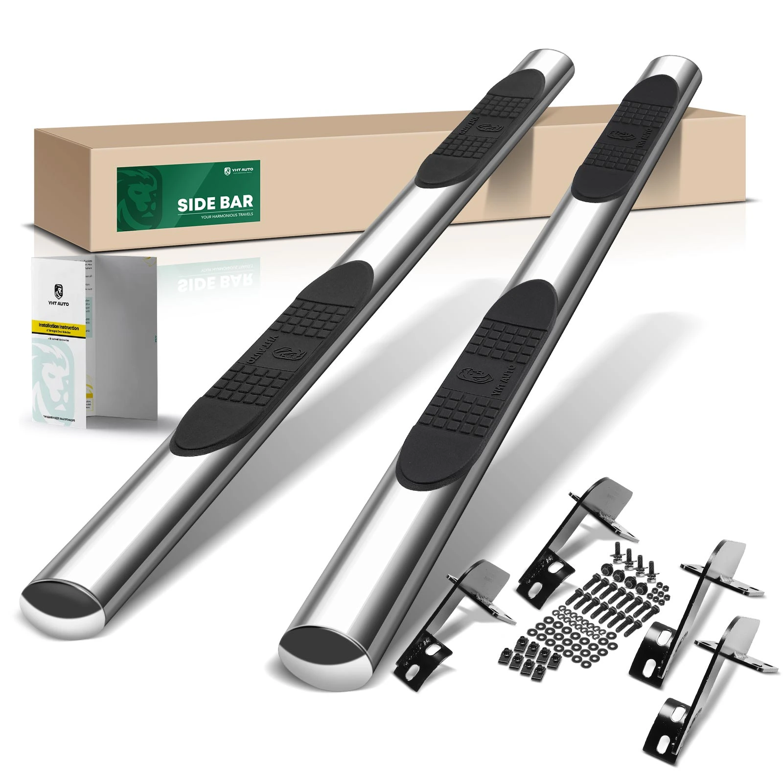 4 Inch Chrome S/S 304 Oval Straight Side Step Bars for 1999-2003 Ford F-250 Super Duty